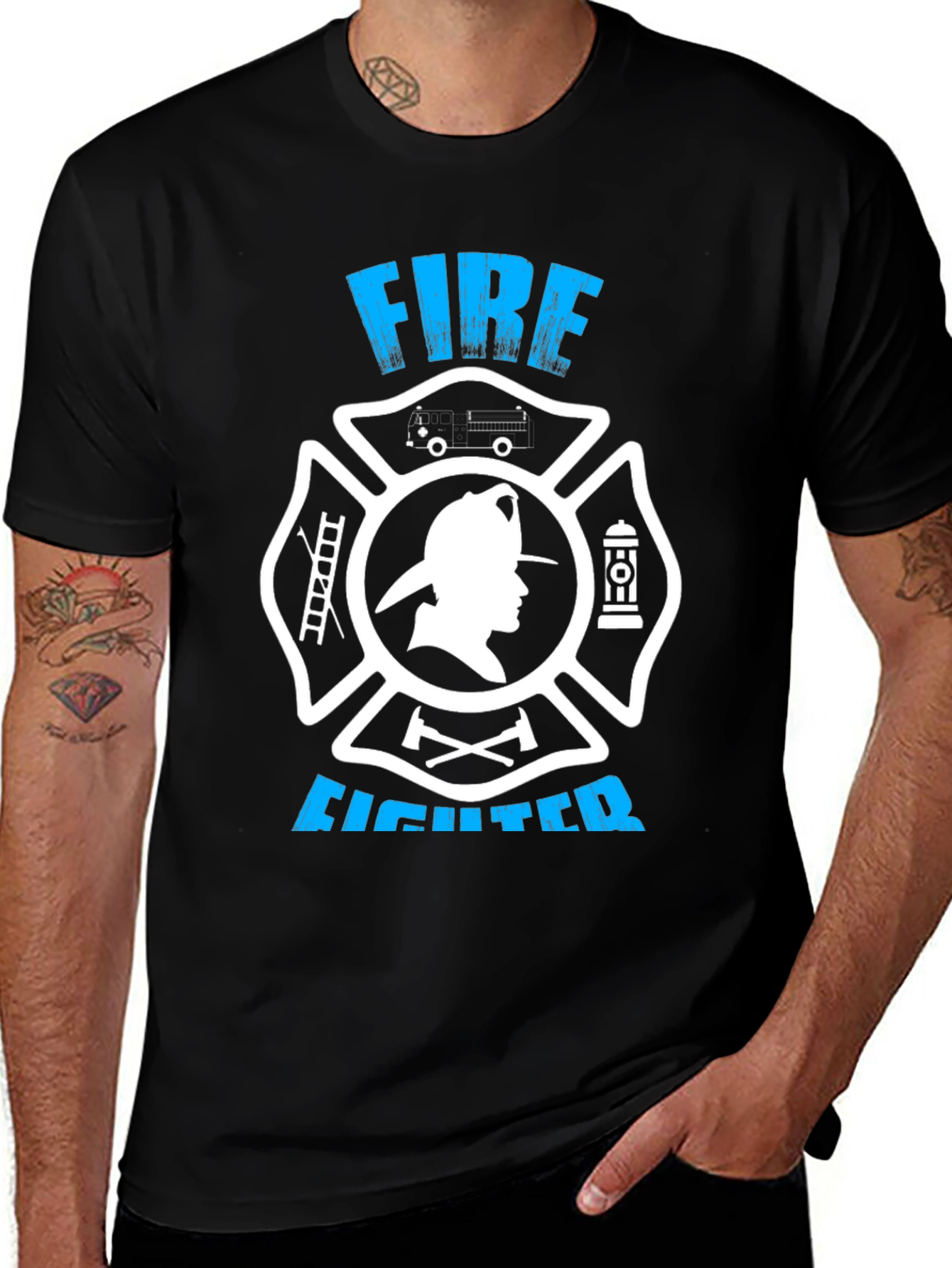 Variant 3 of Firefighter Graphic Tee - Maltese Cross Design