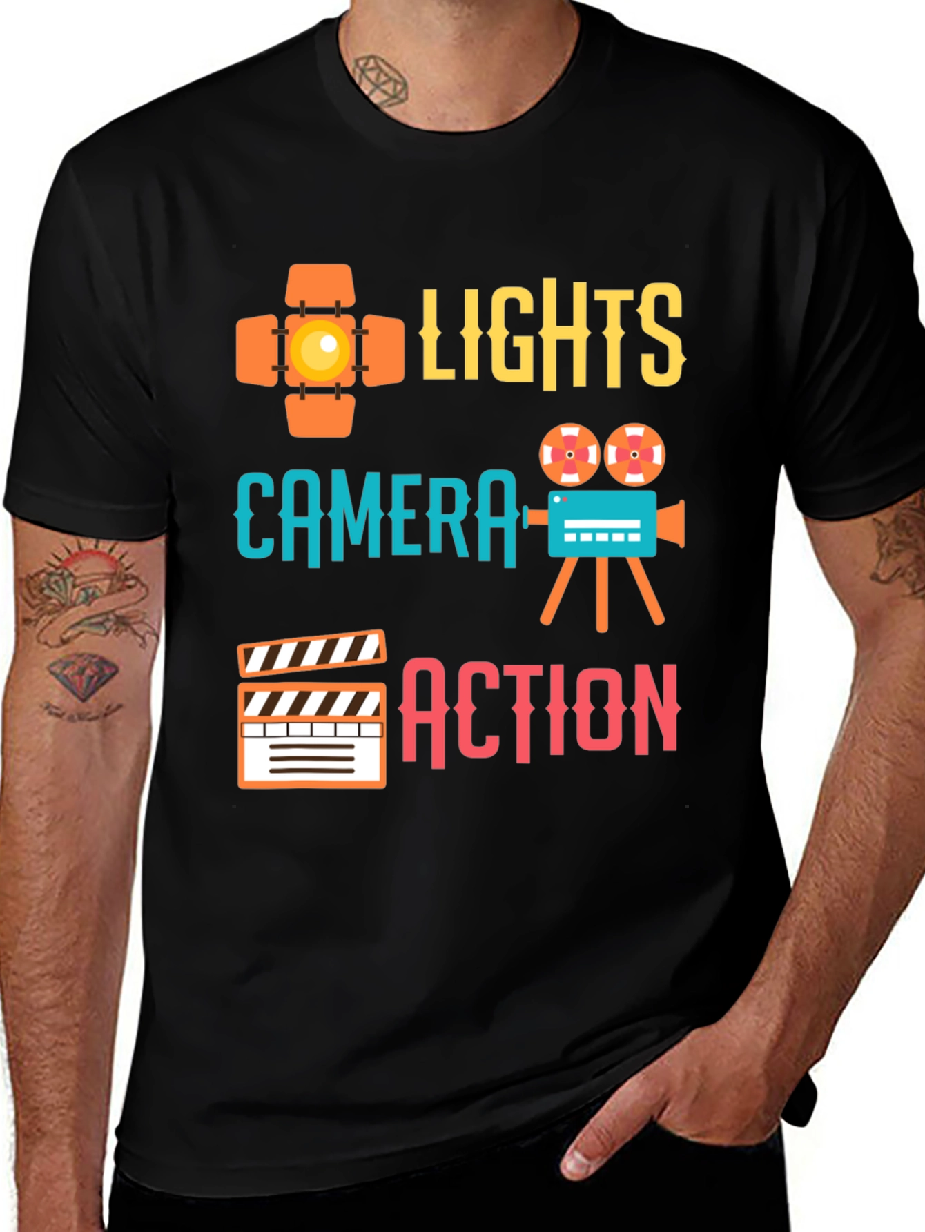Variant 15 of Lights Camera Action Graphic Tee - Film Crew T-Shirt