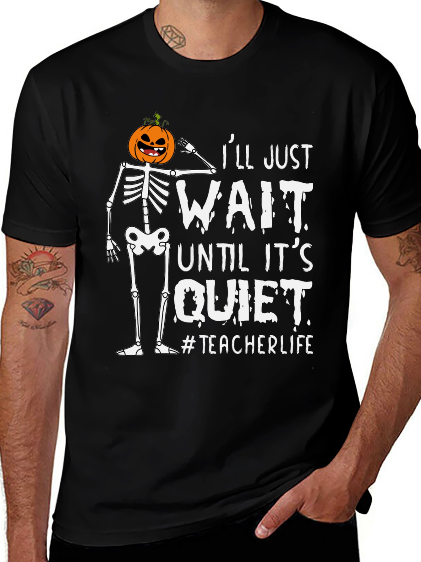 Halloween Teacher Life Skeleton Pumpkin Head T-Shirt