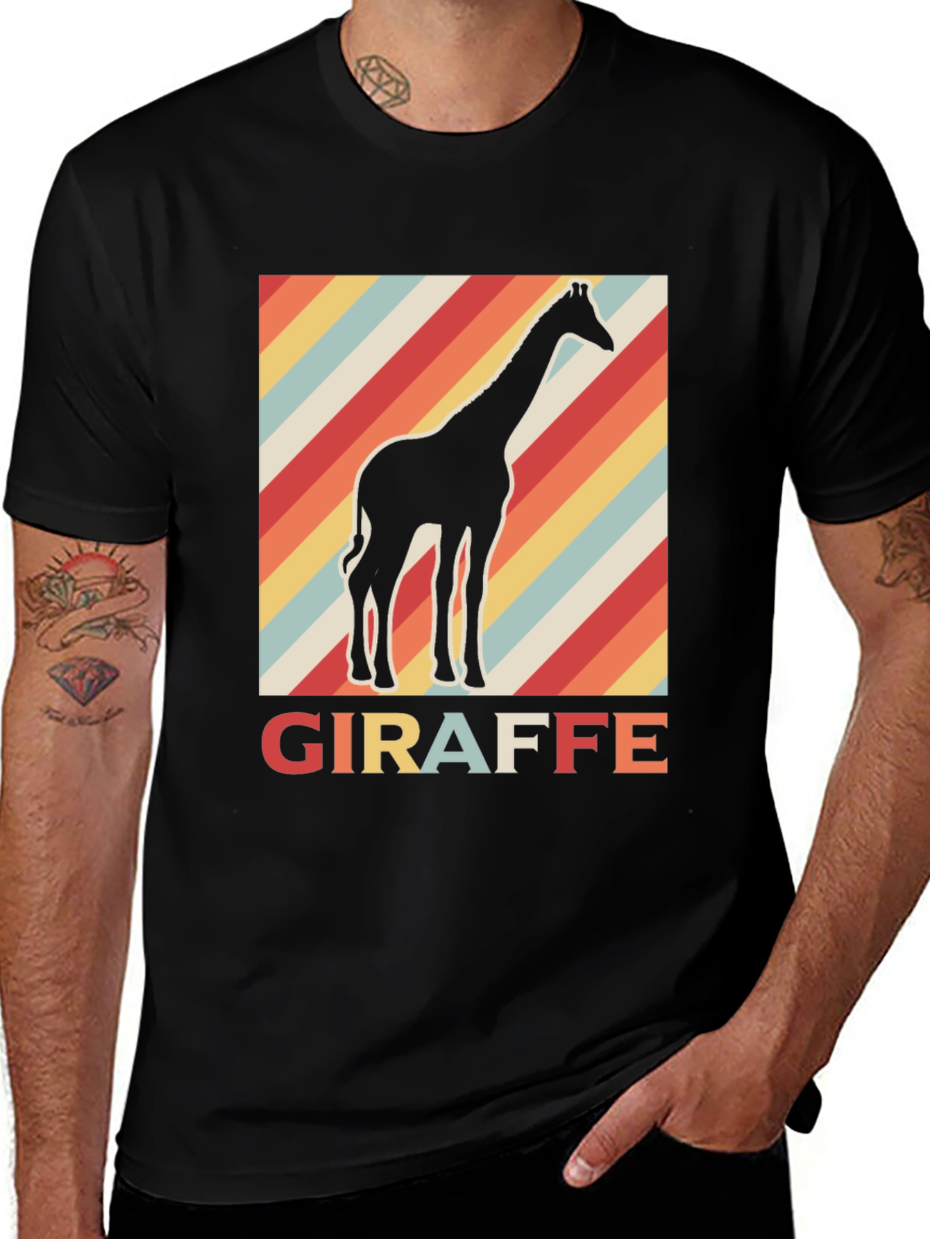 Variant 26 of Retro Giraffe Graphic Tee - Cool Striped Design