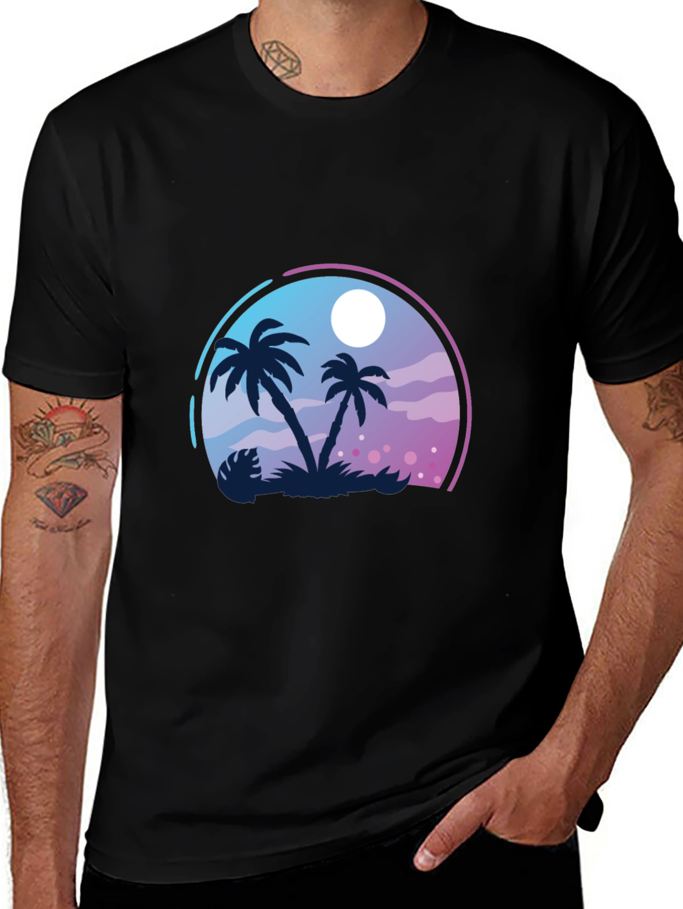 Black Tropical Palm Tree Graphic Black T-Shirt main image