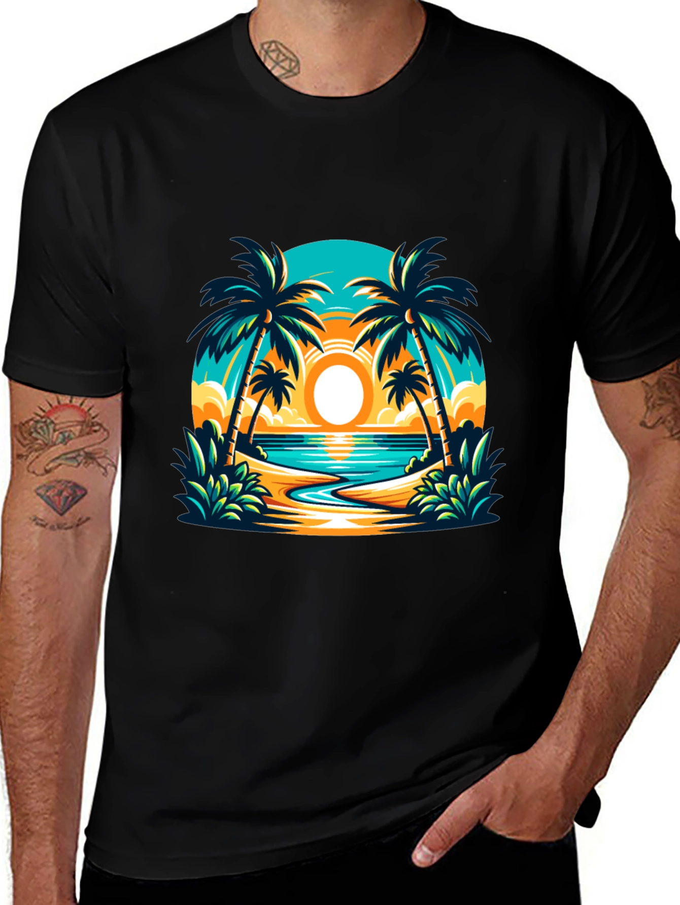 Variant 19 of Tropical Beach Palm Tree Graphic Tee