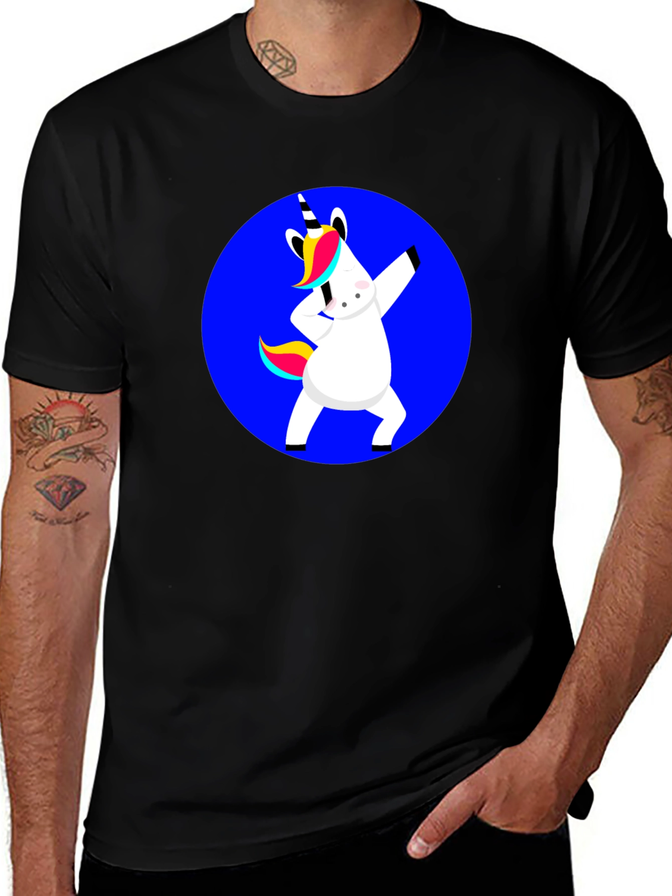 Variant 21 of Unicorn Dabbing Graphic T-Shirt - Black Crew Neck