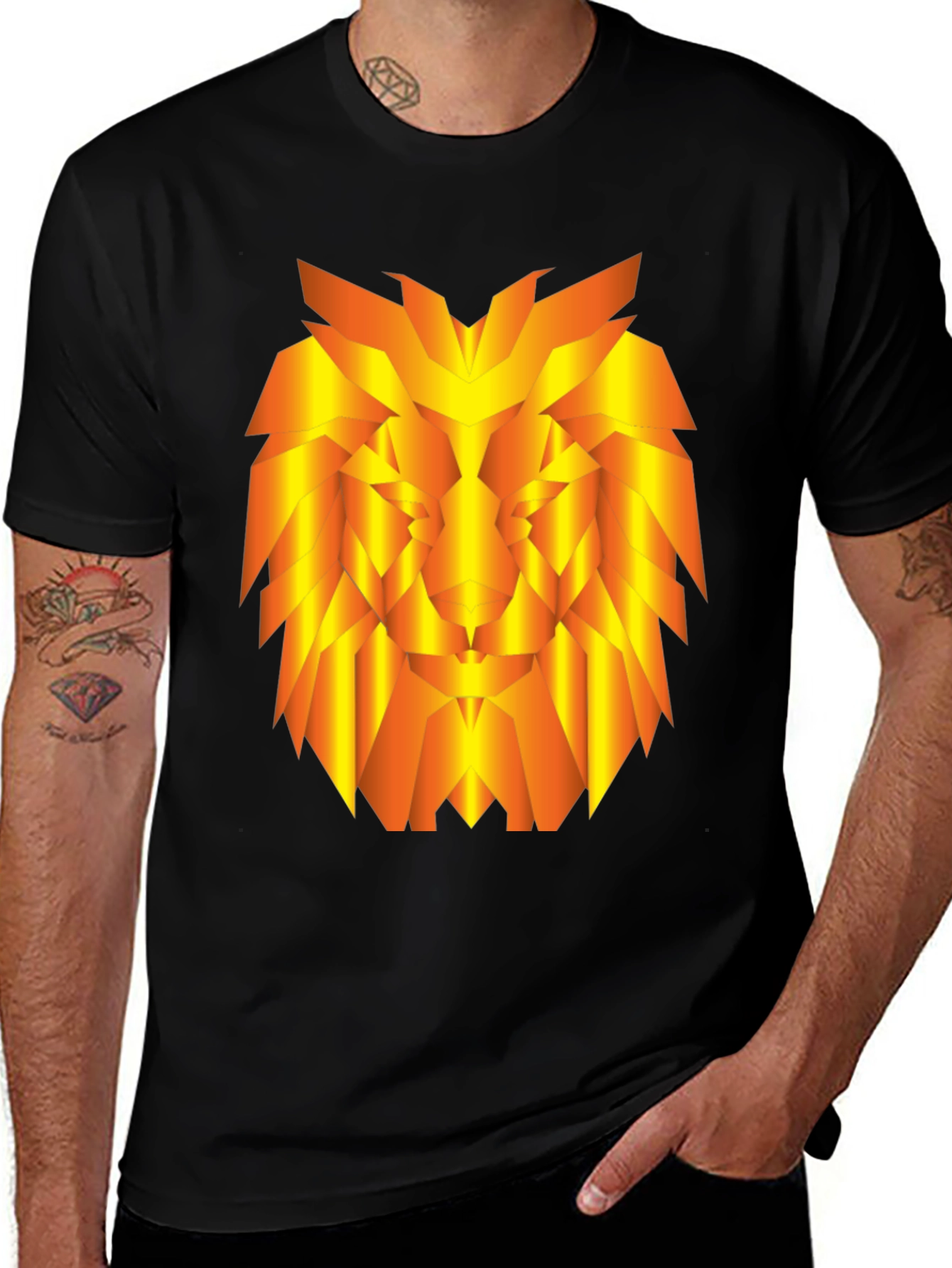 Variant 15 of Geometric Lion Graphic Tee - Stylish Black T-Shirt