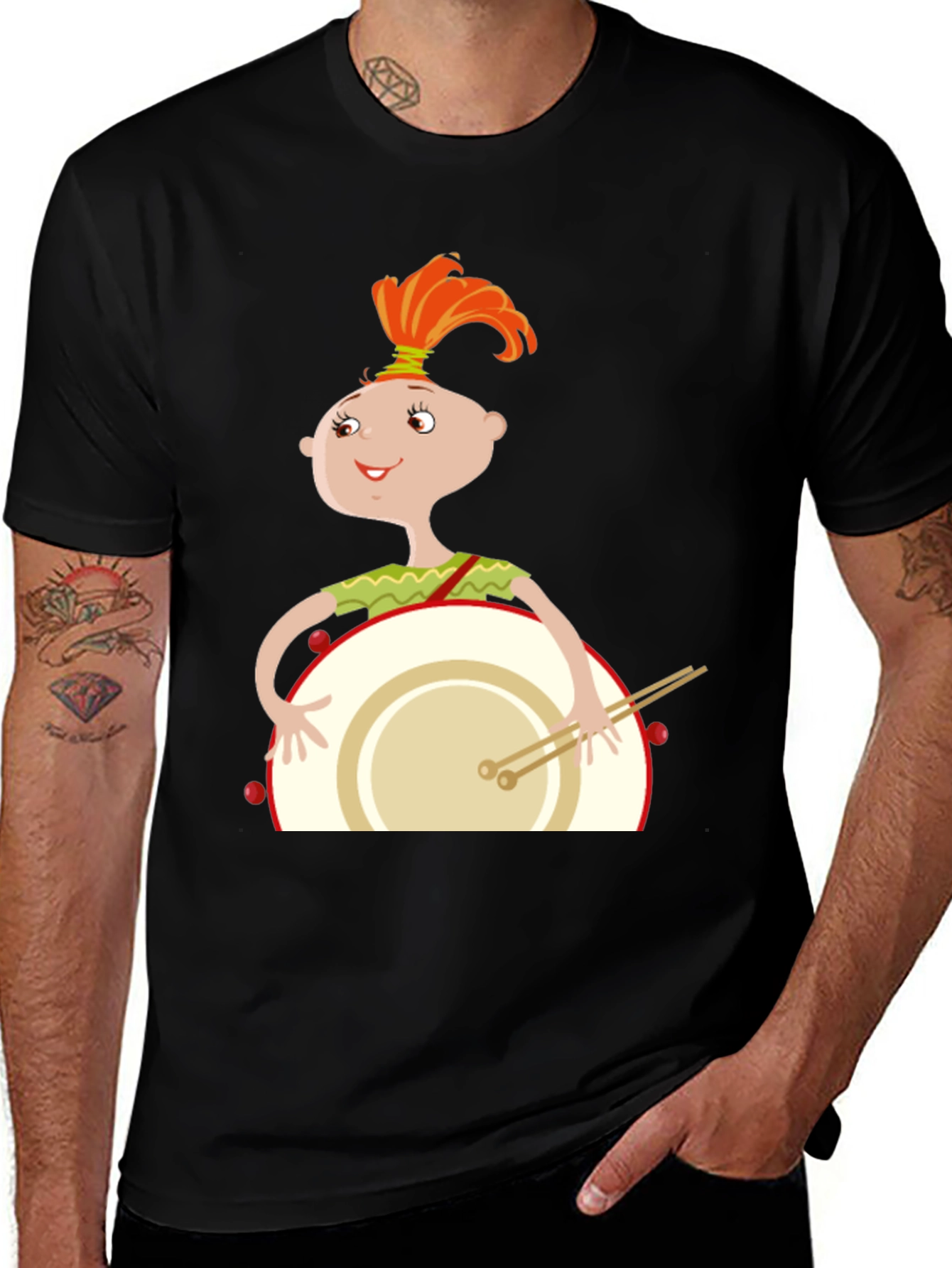 Variant 14 of Cartoon Drummer Graphic Tee - Unisex Black T-Shirt