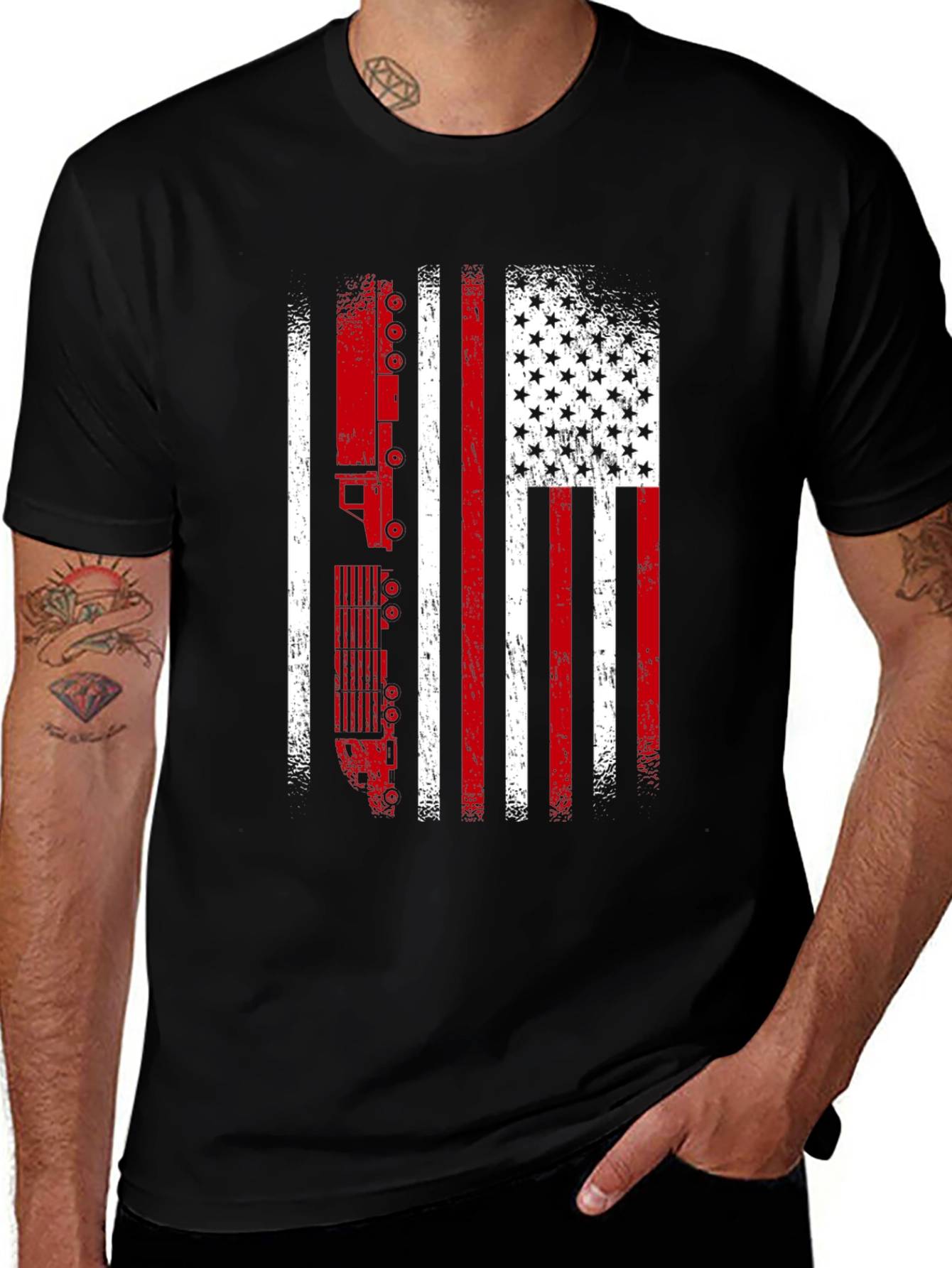 Trucker Flag T-Shirt - Patriotic Semi-Truck Driver Tee
