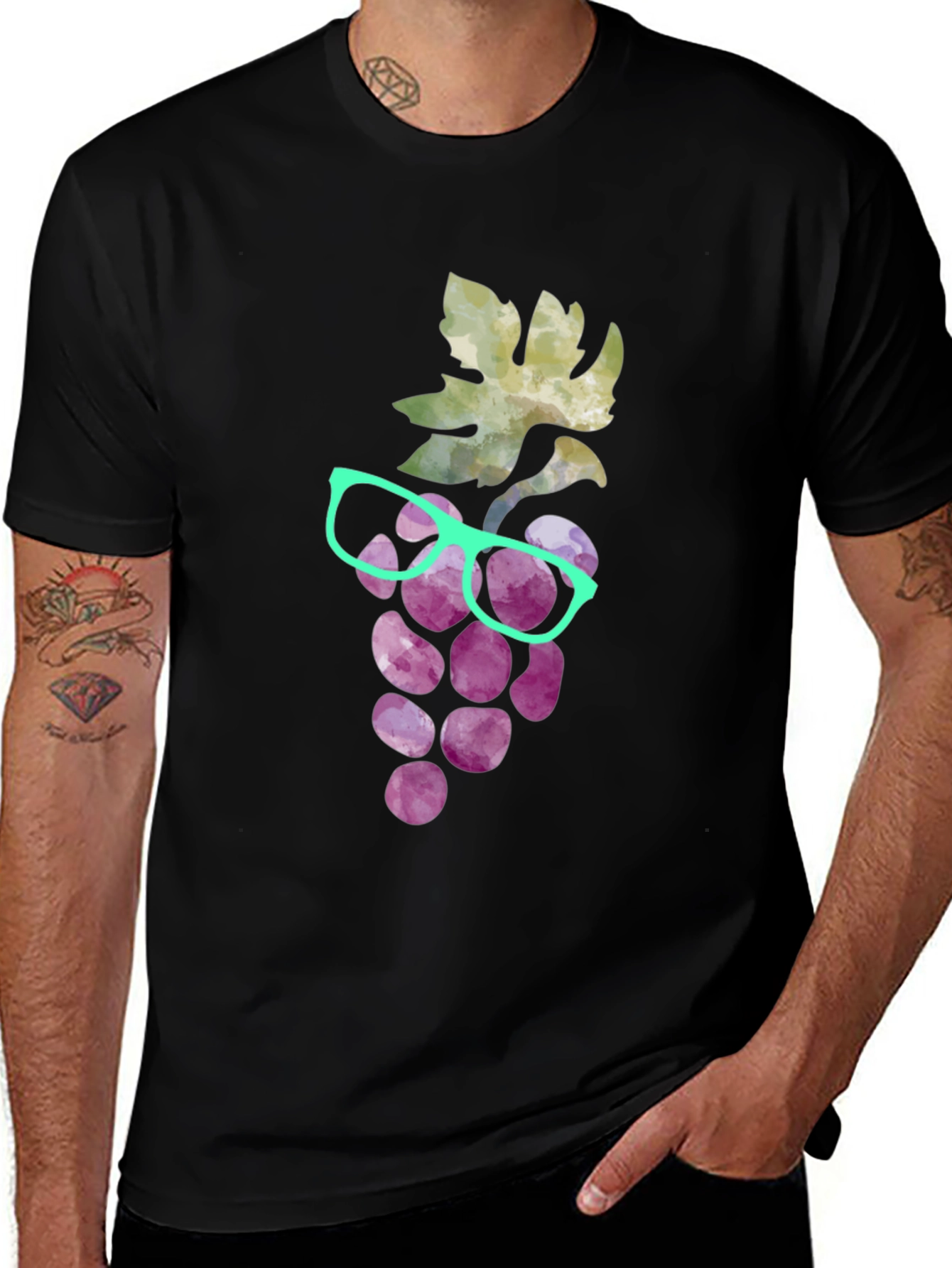Variant 20 of Grapes with Glasses Graphic Tee - Unique Watercolor Design