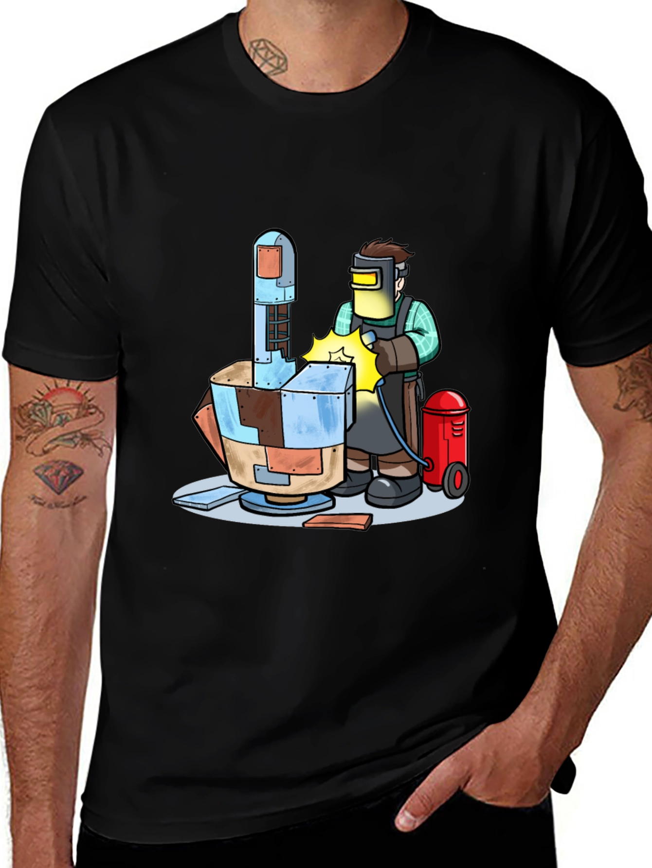 Variant 9 of Welder Robot T-Shirt - Sci-Fi Mechanic Design