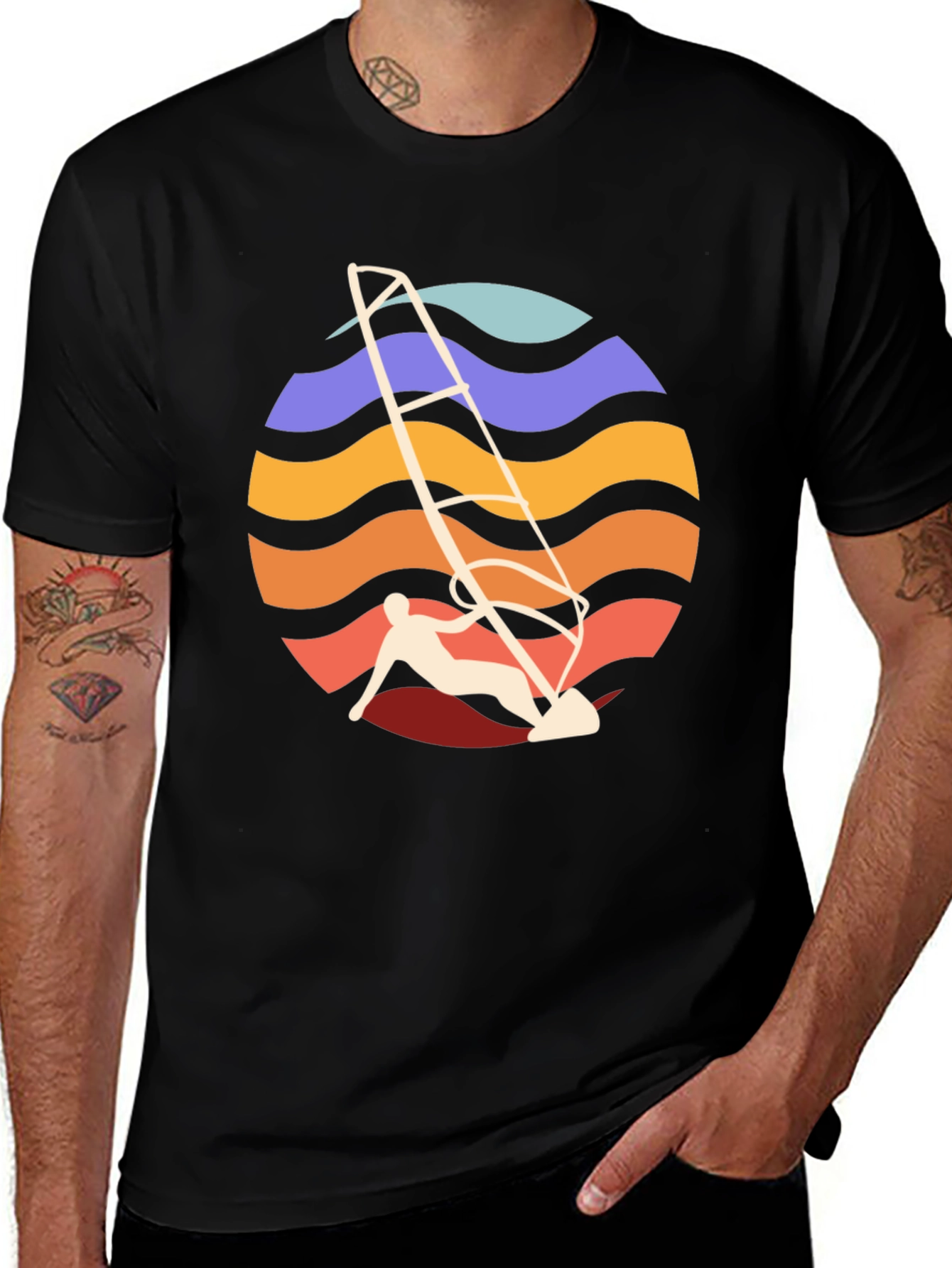 Variant 10 of Retro Windsurfing T-Shirt - Vintage Sunset Wave Design