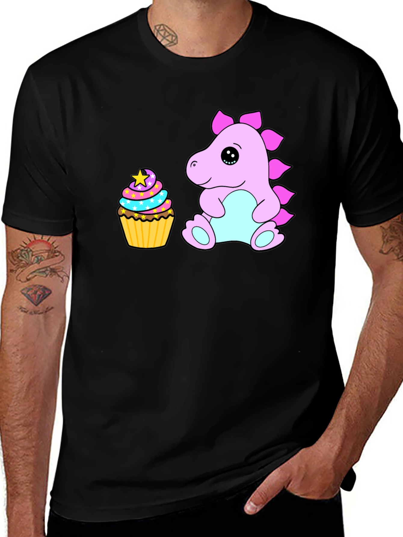 Variant 22 of Cute Dino & Cupcake Black T-Shirt