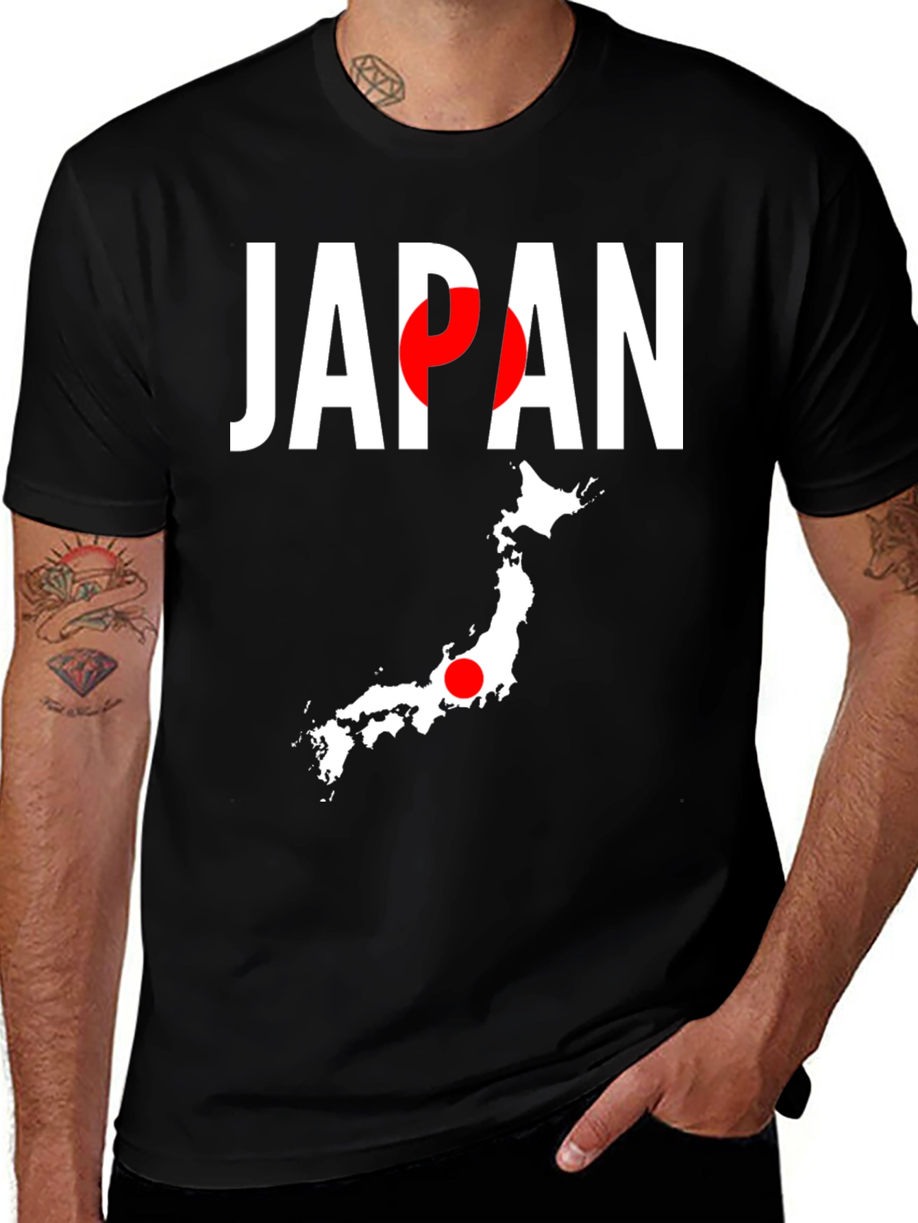 Japan Flag Graphic Tee - Black Crew Neck T-Shirt
