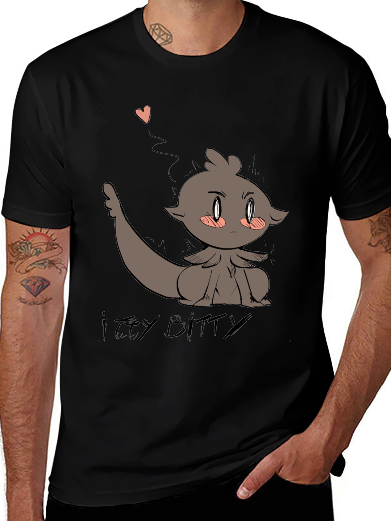 Variant 27 of Cute 'Itty Bitty' Cartoon Graphic Black T-Shirt