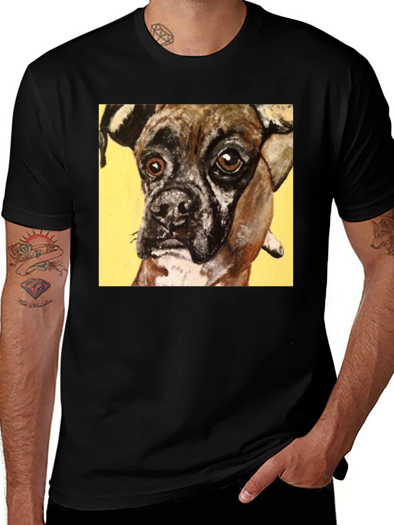 Variant 14 of Boxer Dog Graphic Tee - Stylish Men's Black T-Shirt