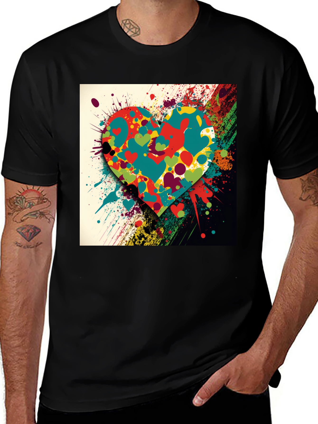 Variant 20 of Colorful Heart Splatter Graphic T-Shirt
