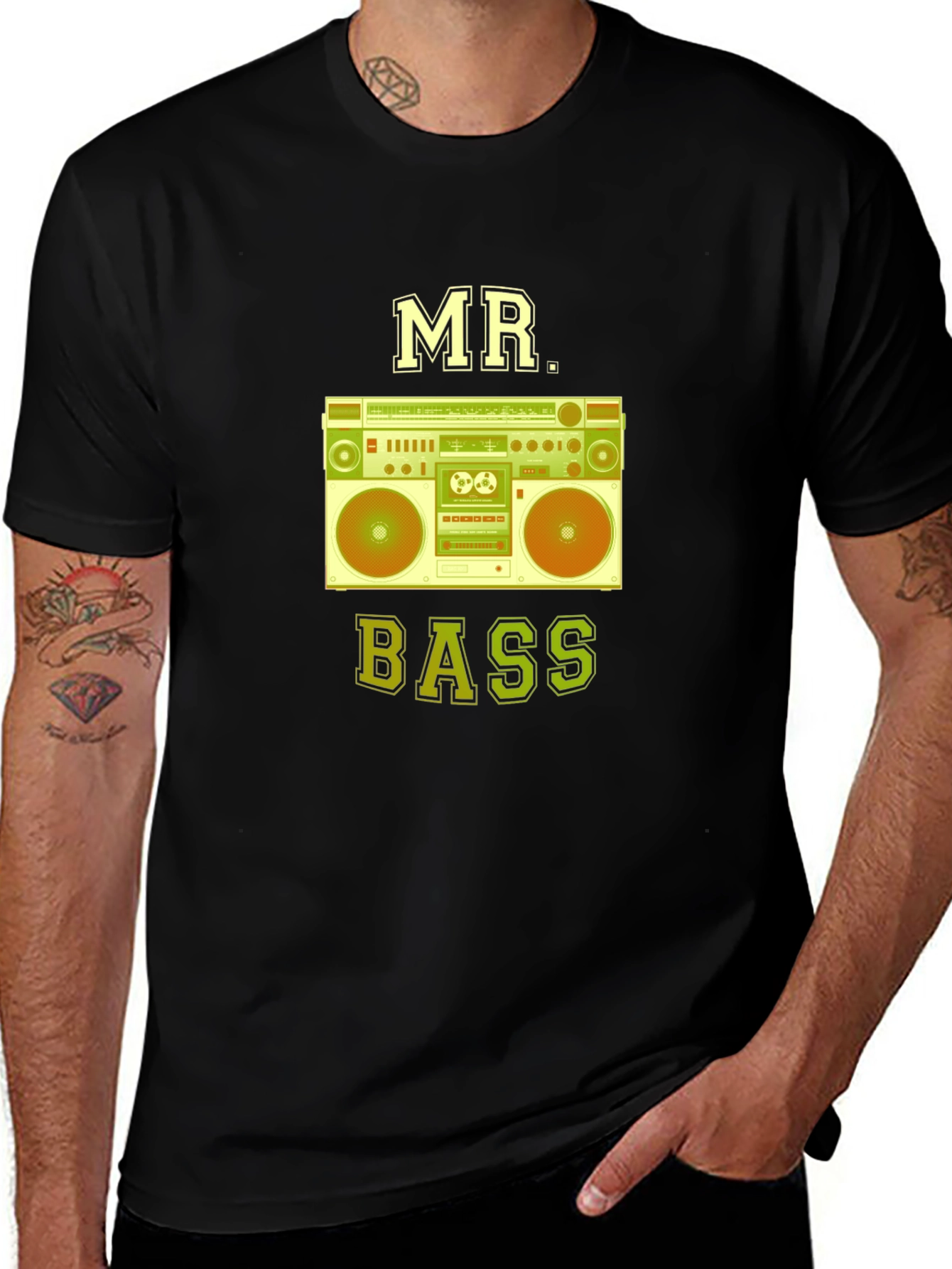 Variant 26 of Mr. Bass Boombox Graphic Tee - Vintage Music Lover Shirt