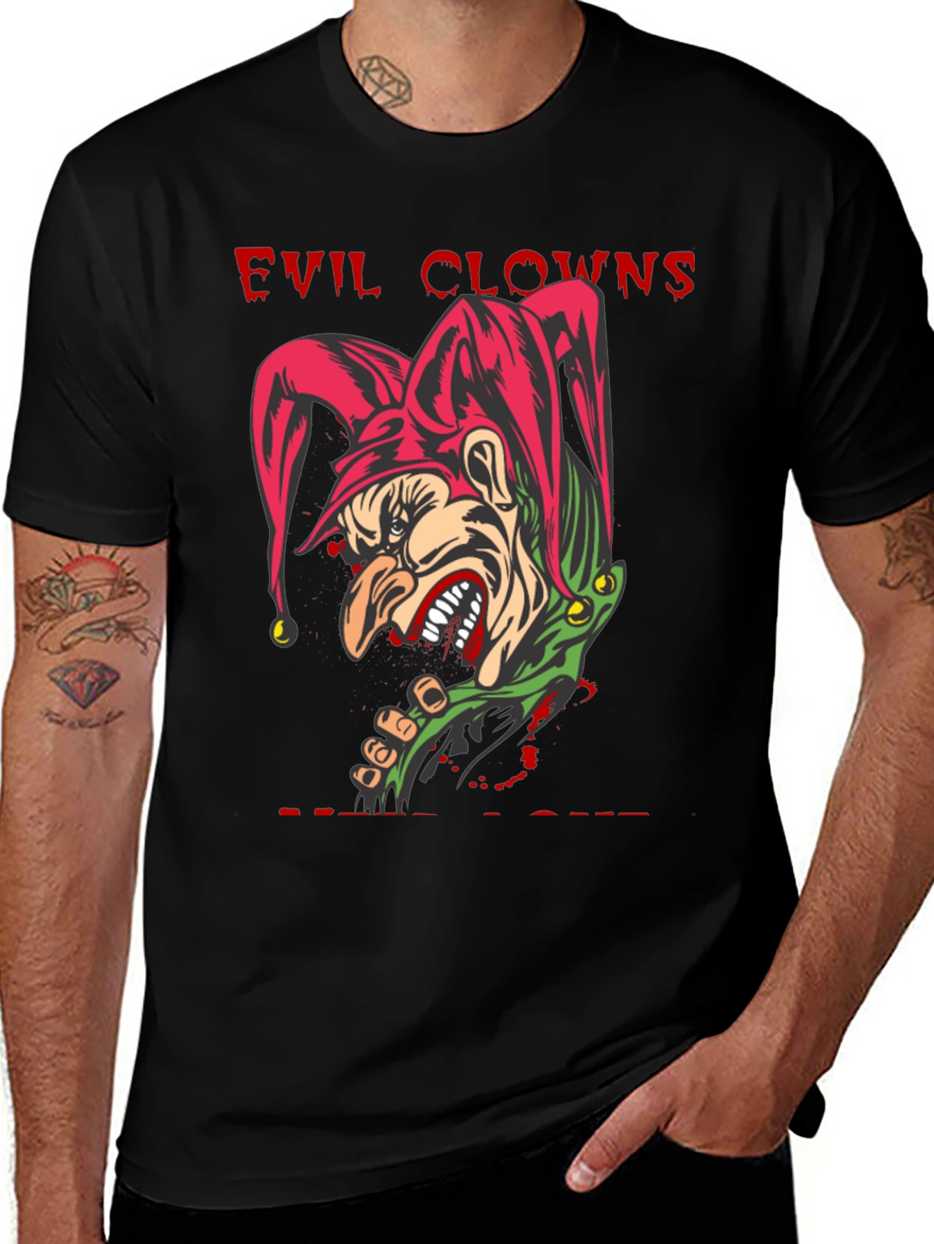 Variant 22 of Evil Clowns Graphic Tee - Black Cotton T-Shirt