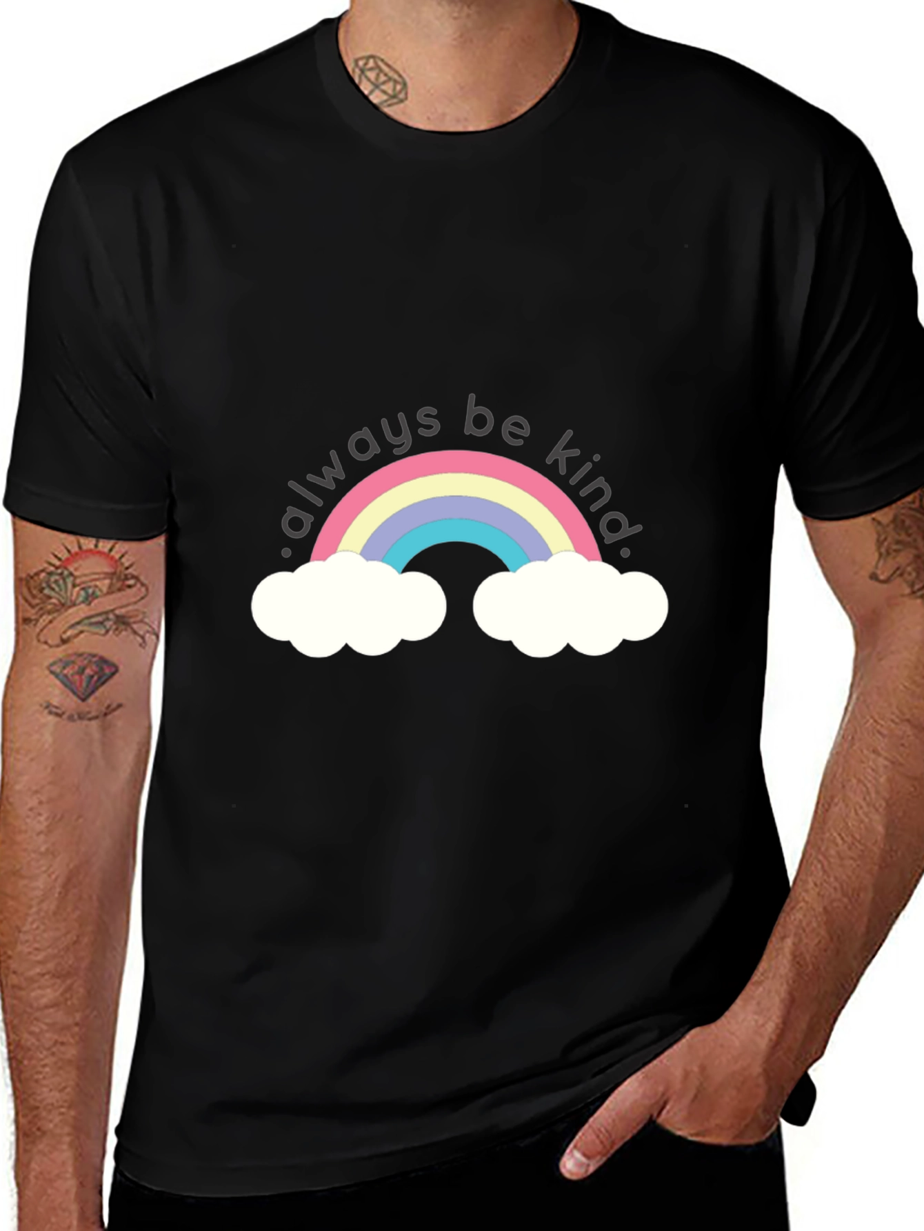 Variant 27 of Always Be Kind Rainbow Graphic Tee - Black