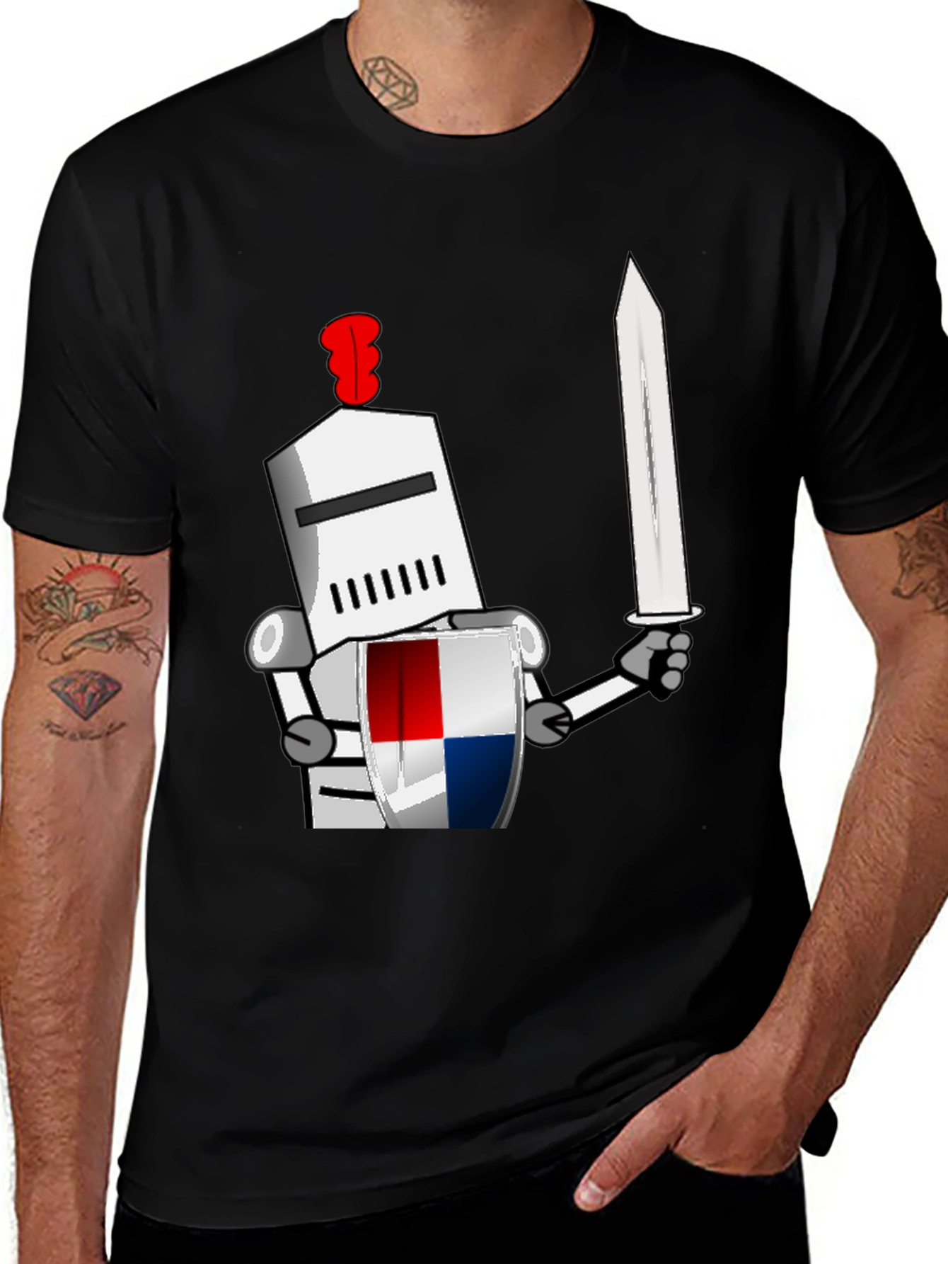 Variant 12 of Cartoon Knight T-Shirt - Black Graphic Tee