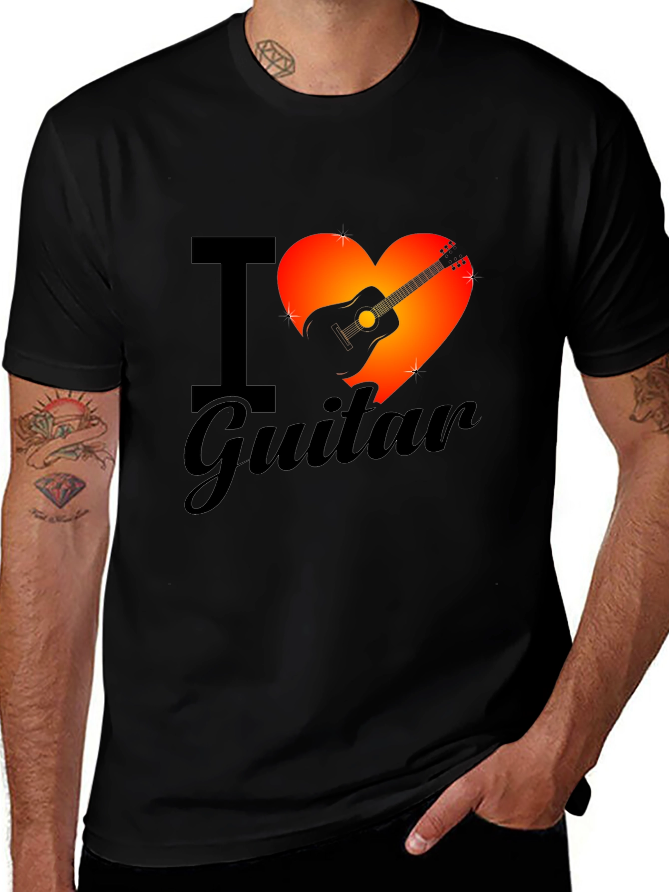 Variant 15 of I Heart Guitar Graphic Tee - Black Cotton T-Shirt