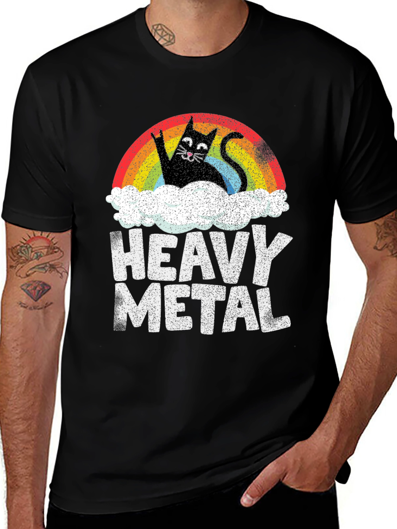 Variant 5 of Heavy Metal Cat Rainbow Graphic Tee