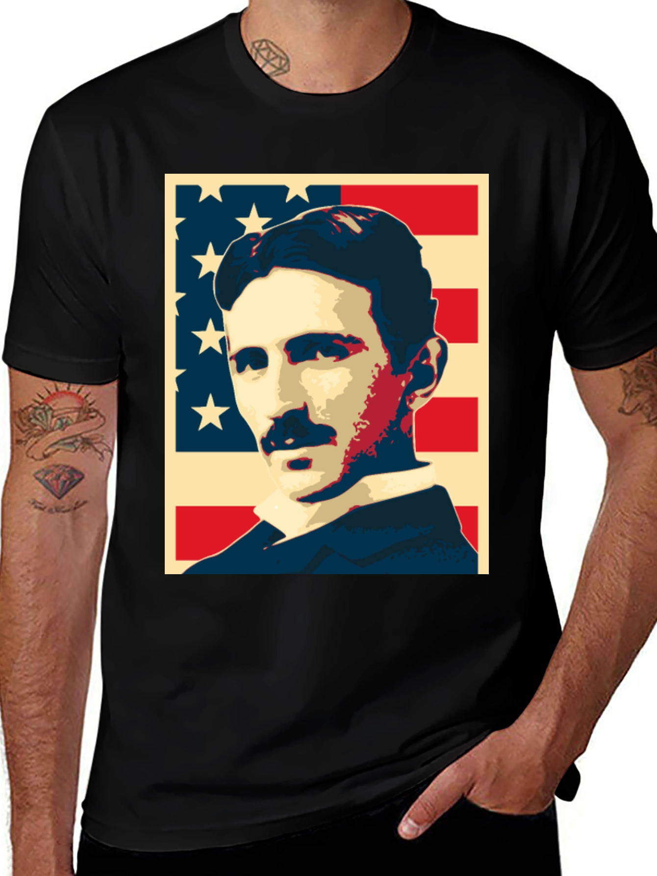 Nikola Tesla US Flag Graphic T-Shirt
