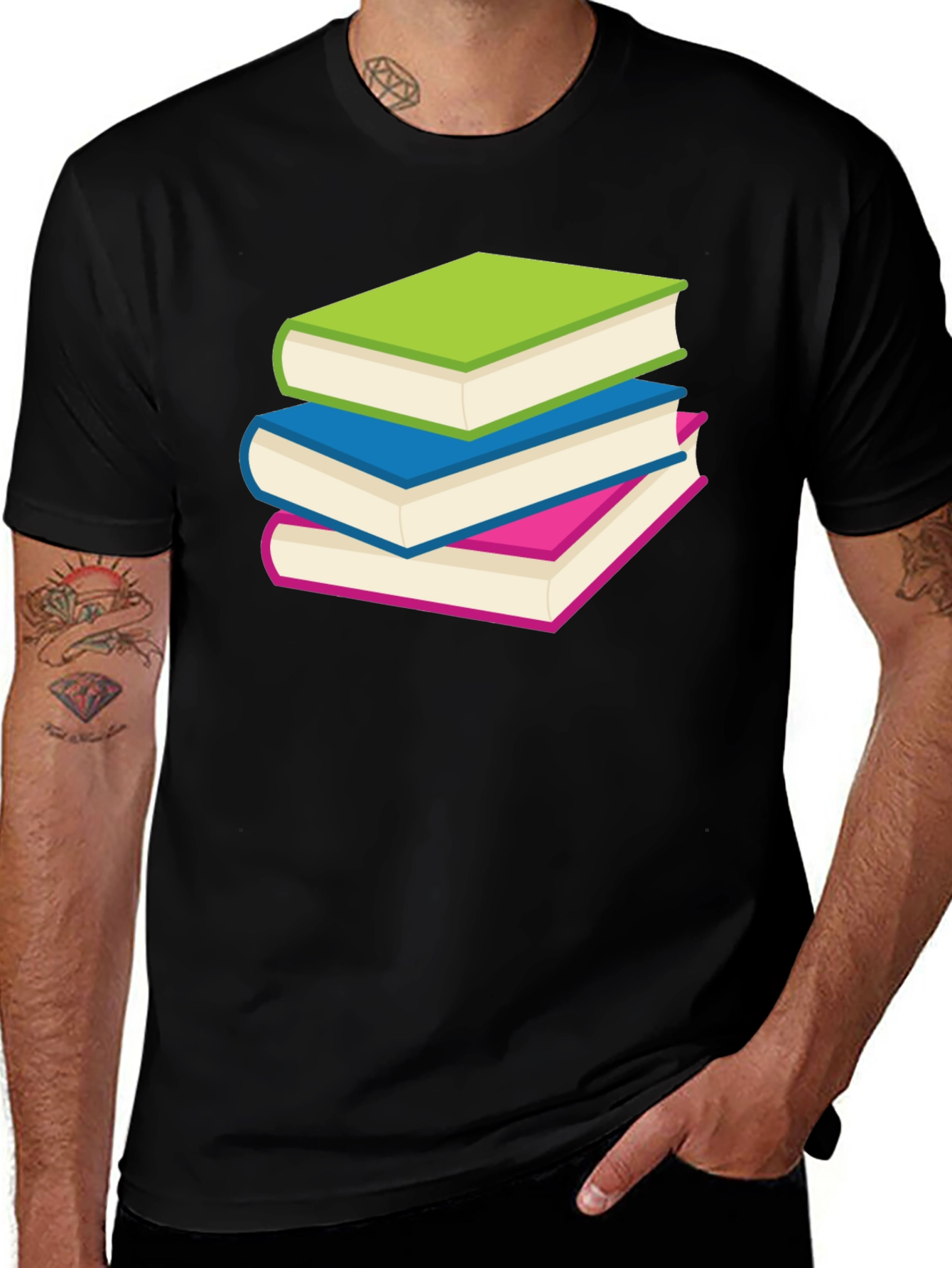 Variant 25 of Stack of Books Graphic Tee - Black Cotton T-Shirt