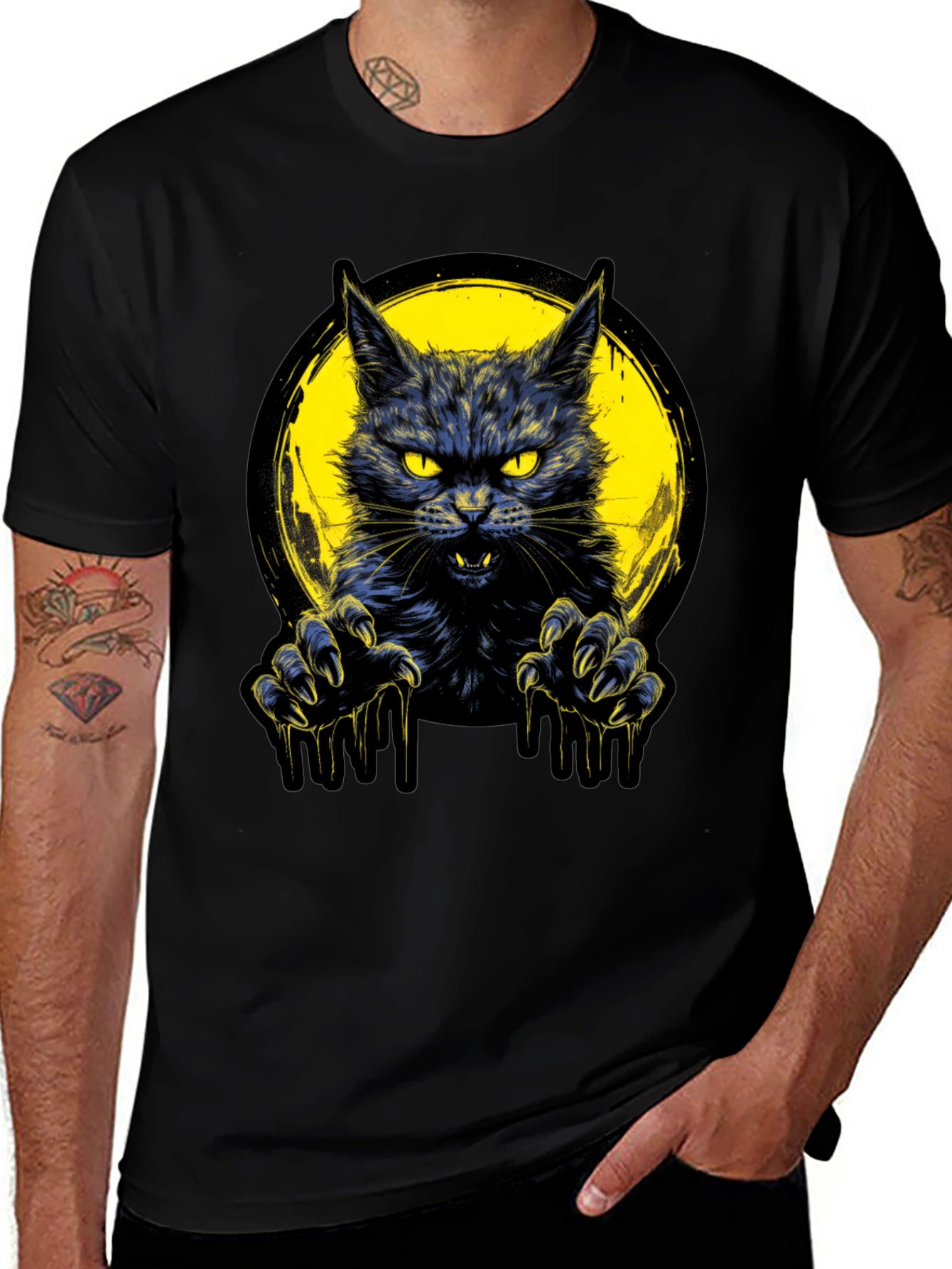 Variant 6 of Men's Black Cat Graphic T-Shirt