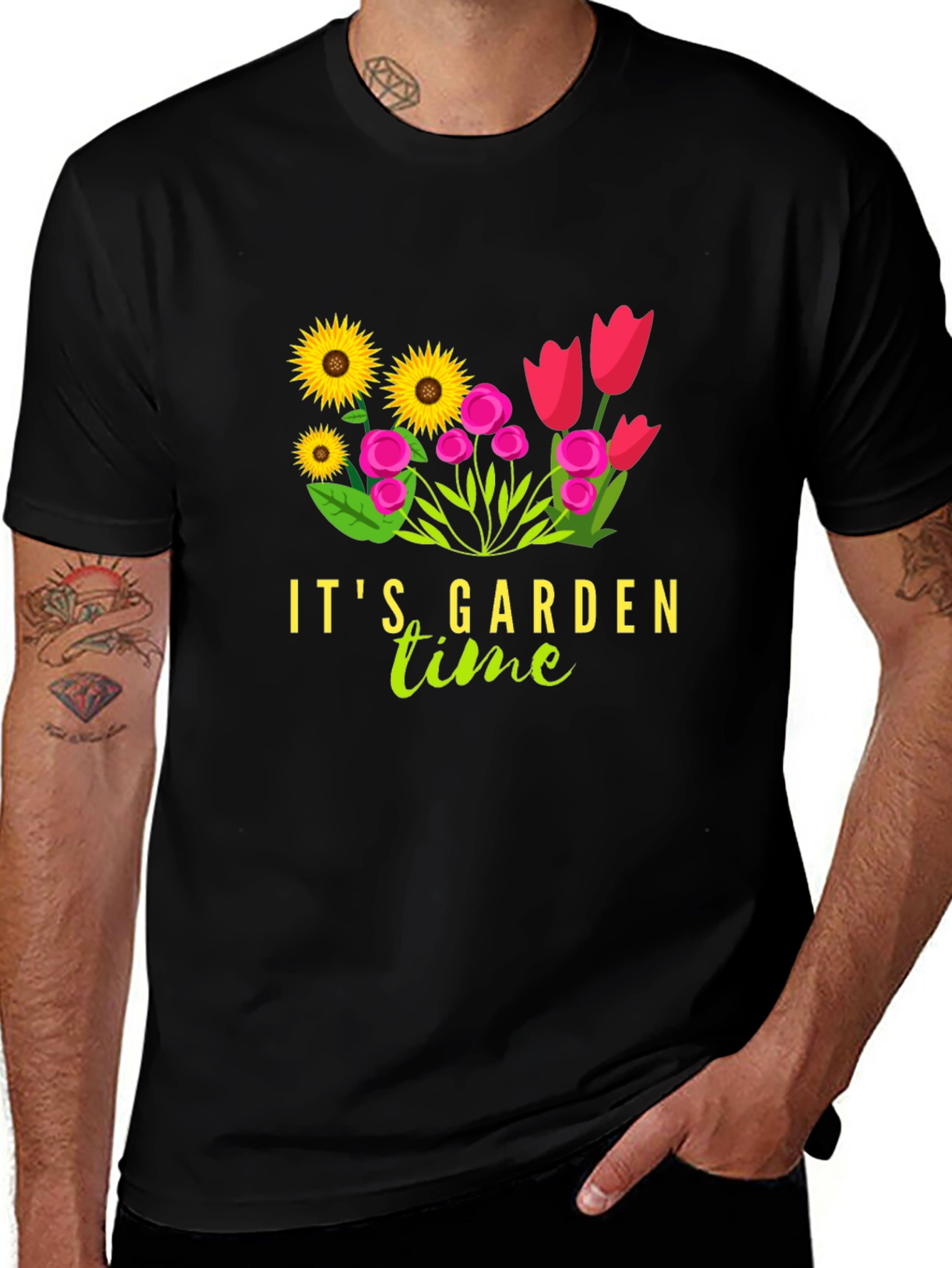 Variant 6 of It's Garden Time Graphic Tee - Black Cotton T-Shirt