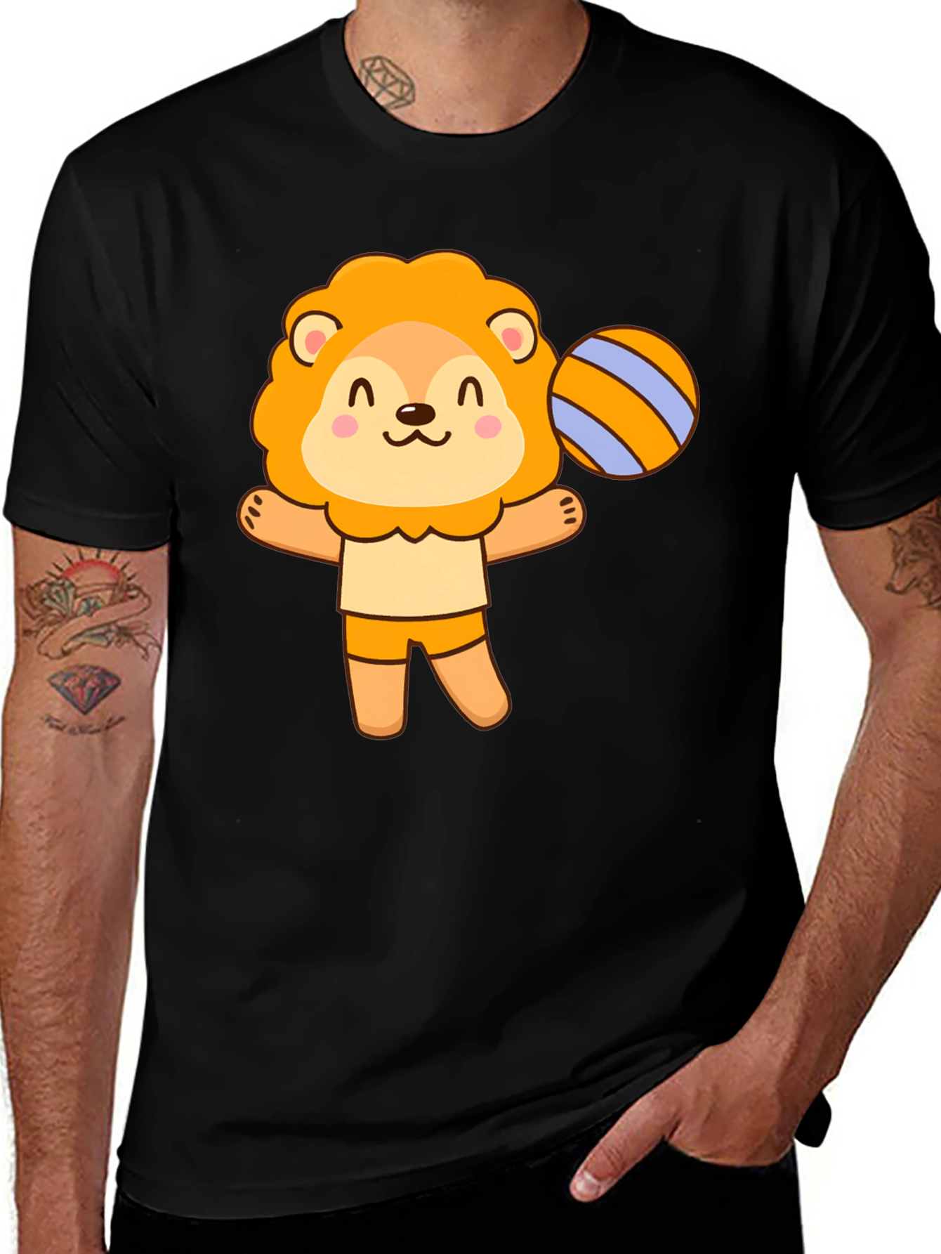 Variant 9 of Cute Lion with Ball Graphic Tee - Soft Cotton Comfort