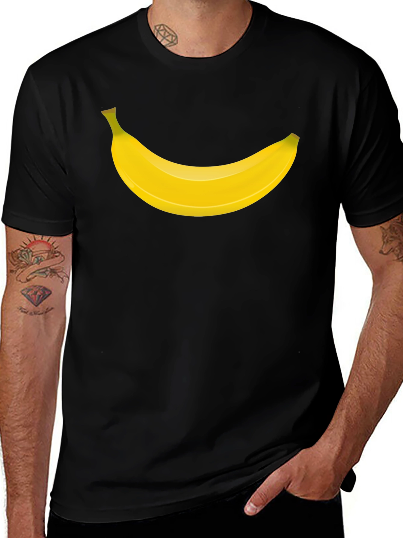 Variant 18 of Banana Graphic Tee - Black Cotton Blend Casual Shirt