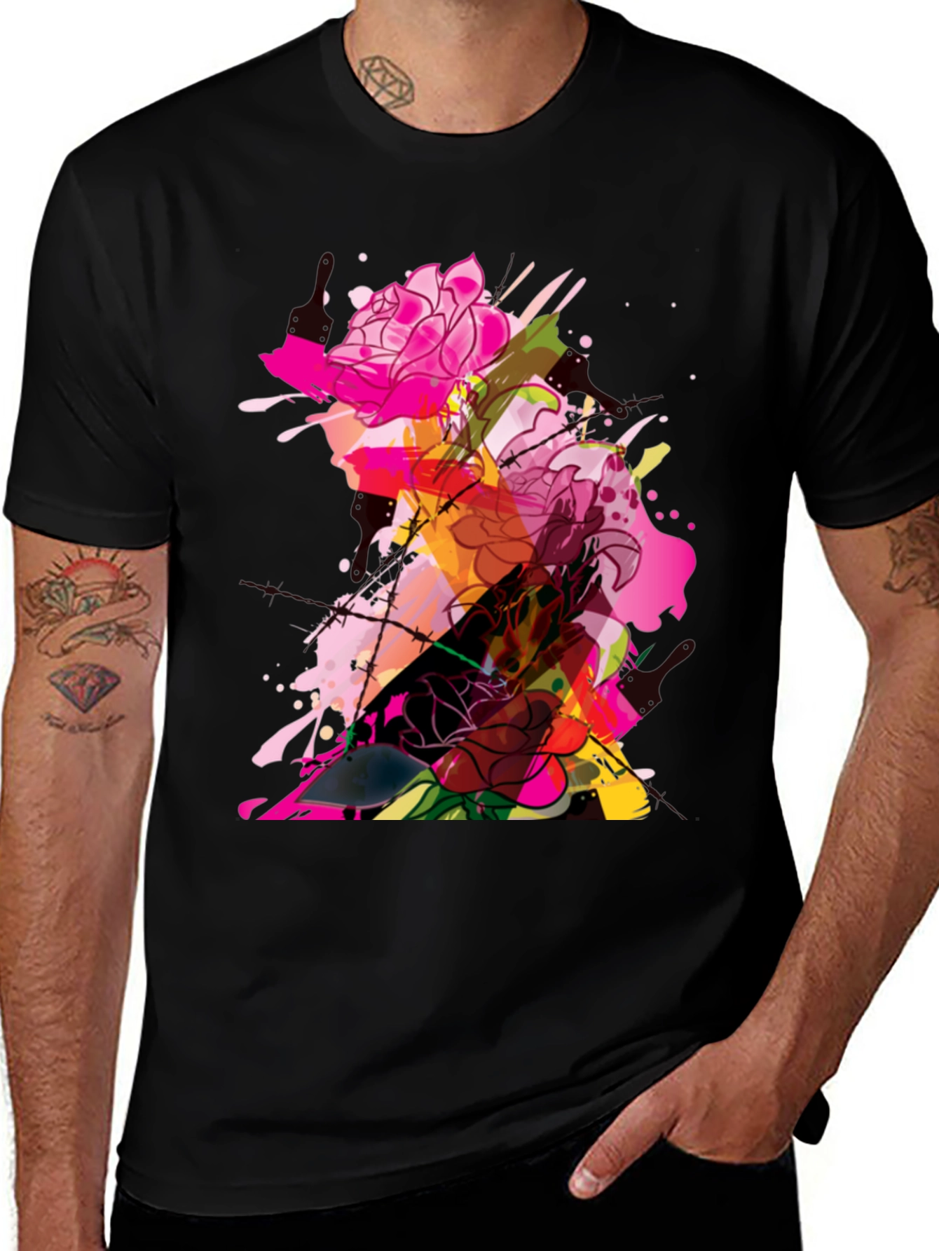 Variant 18 of Abstract Floral Graphic Black T-Shirt