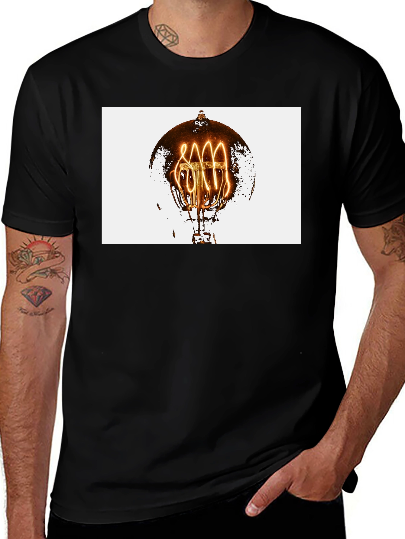 Variant 16 of Vintage Filament Bulb Graphic Tee - Black Cotton Blend