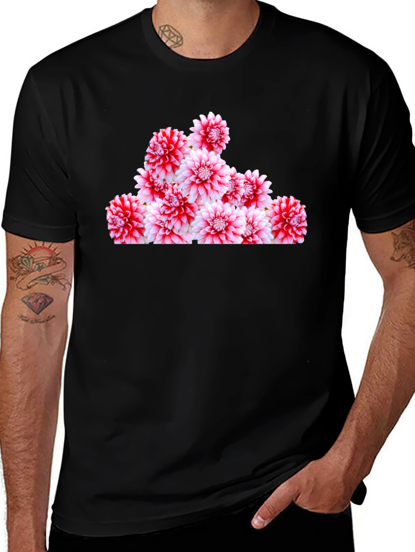 Variant 8 of Floral Print Tee - Black Cotton Blend