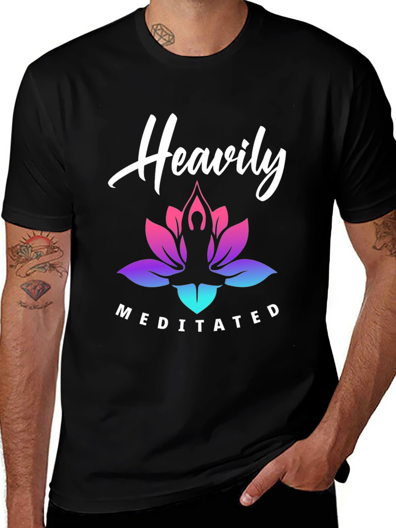 Heavily Meditated Black T-Shirt Yoga Design