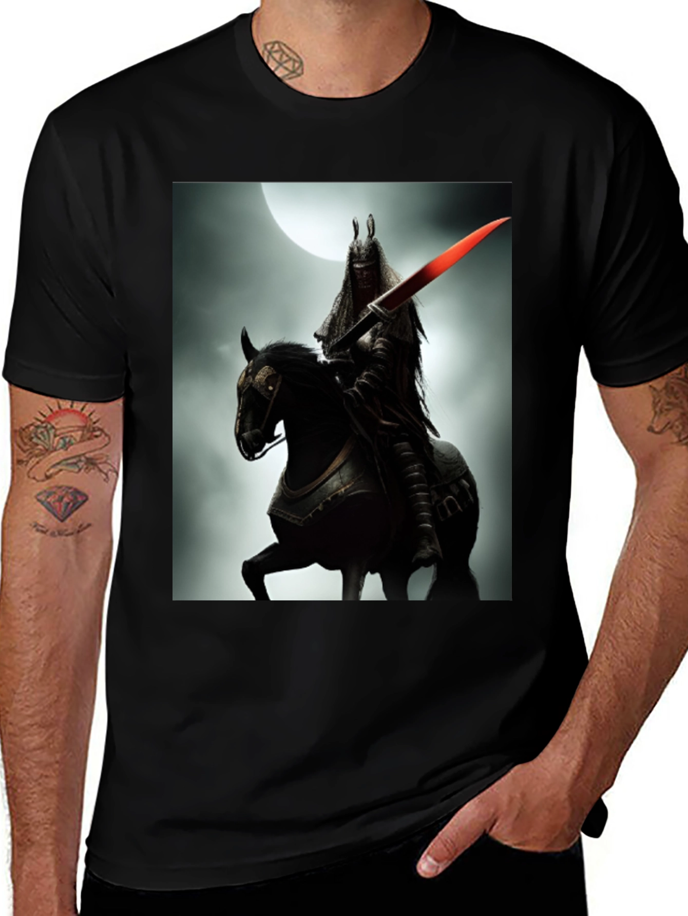 Variant 8 of Knight and Horse T-Shirt - Black