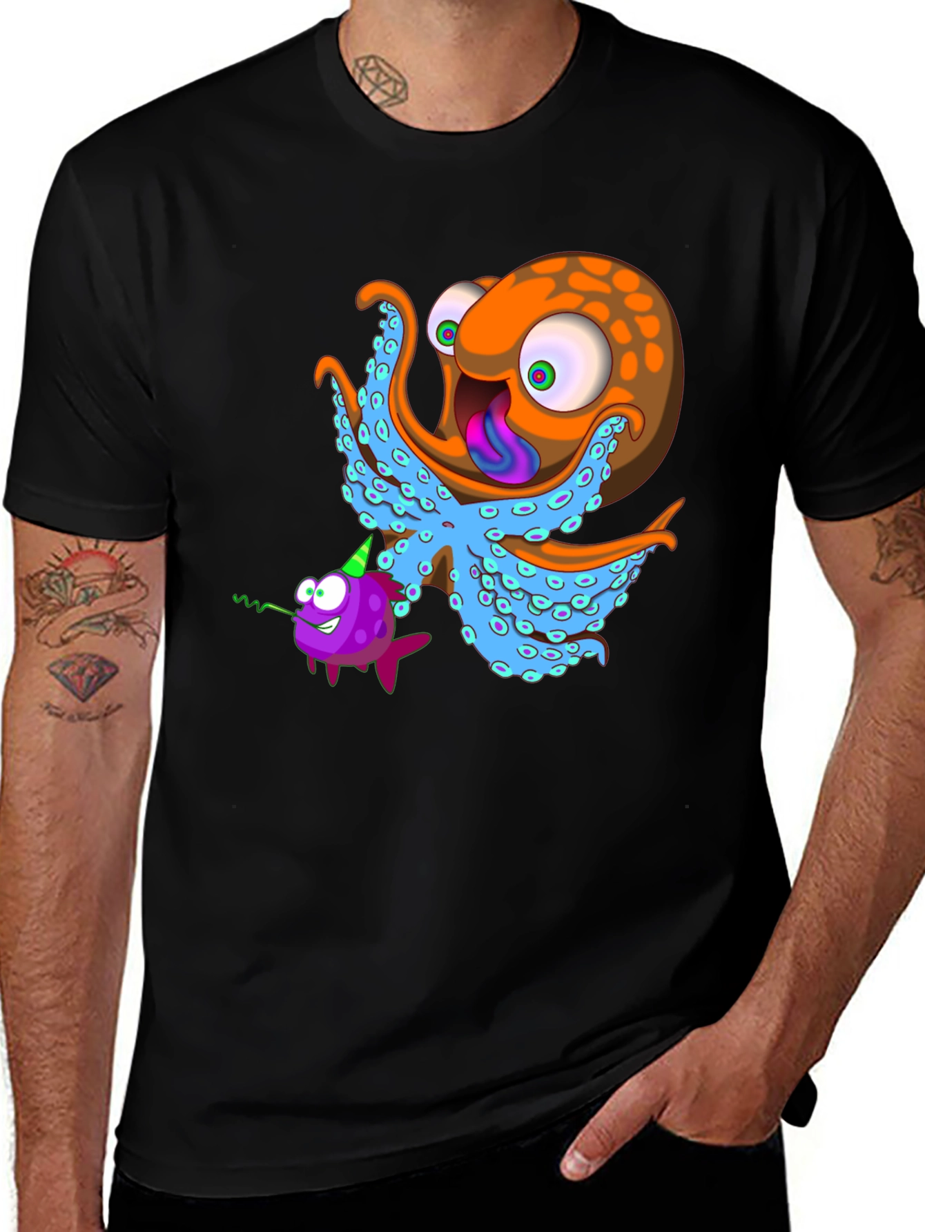 Variant 12 of Octopus & Fish Graphic Tee - Unique Cartoon Design