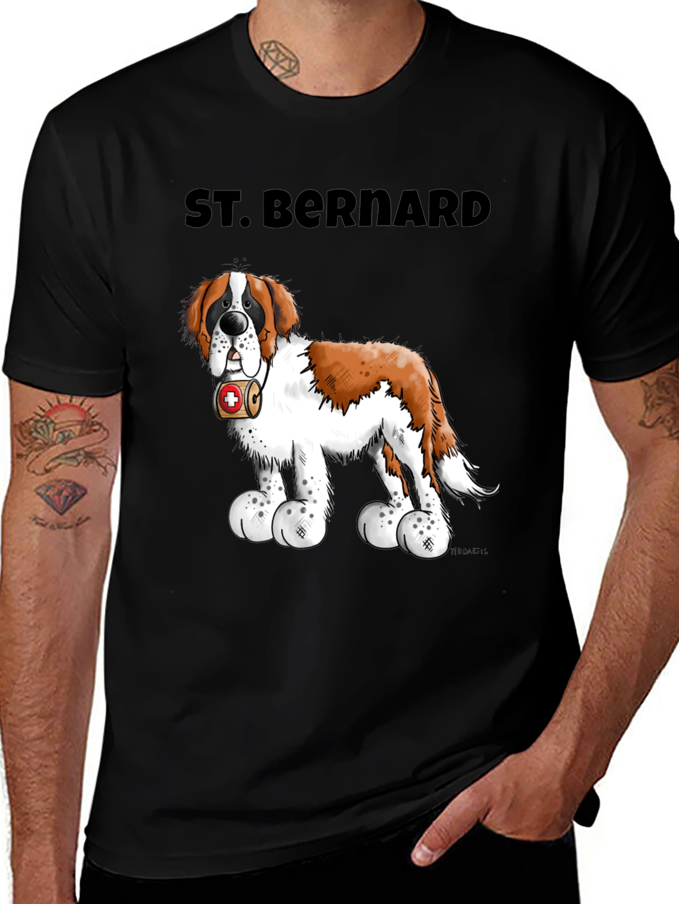Variant 26 of St. Bernard Dog Cartoon Black T-Shirt