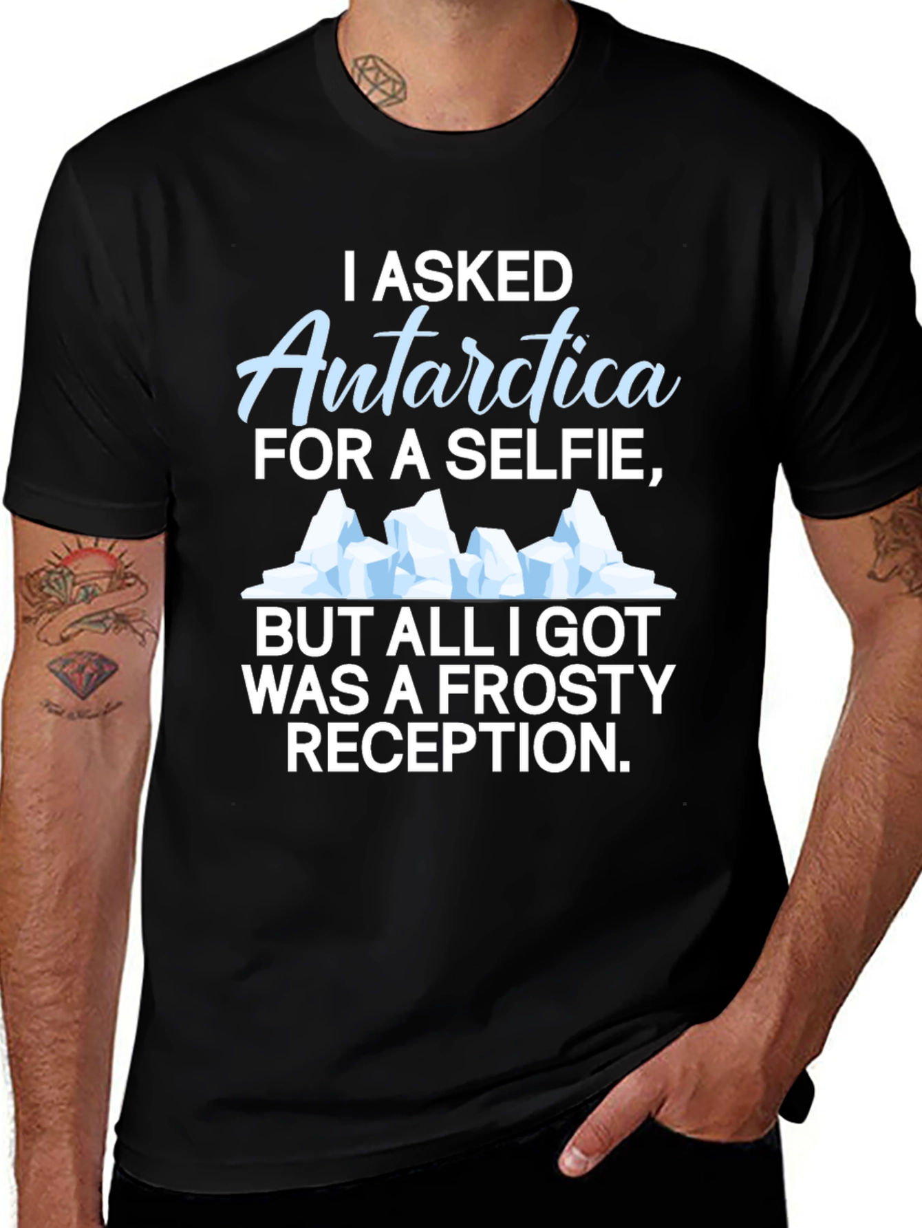 Variant 4 of Antarctica Selfie Graphic T-Shirt - Humorous Black Tee