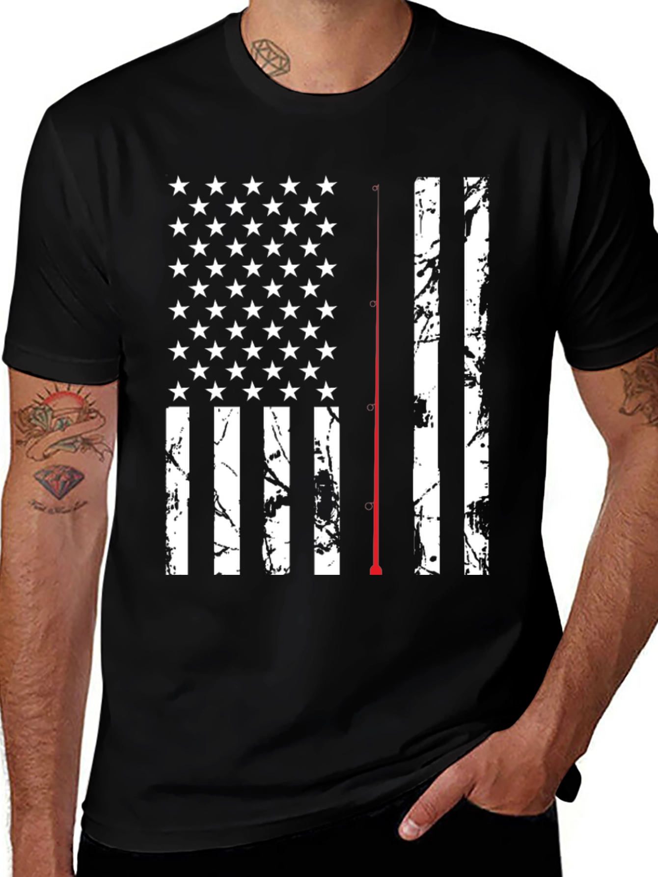 American Flag Fishing Rod Graphic T-Shirt