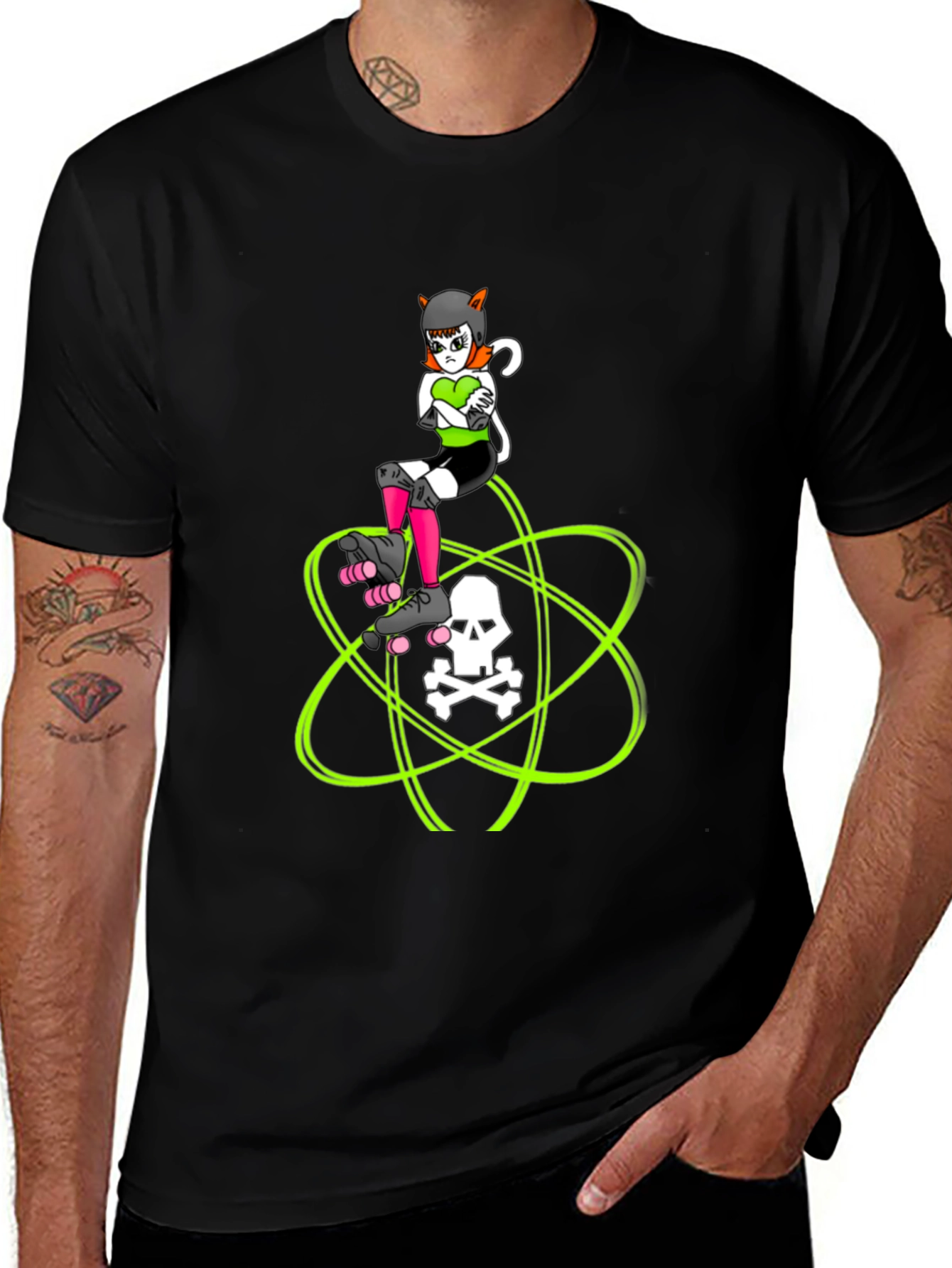 Variant 18 of Roller Derby Cat T-Shirt - Skull Atom Design