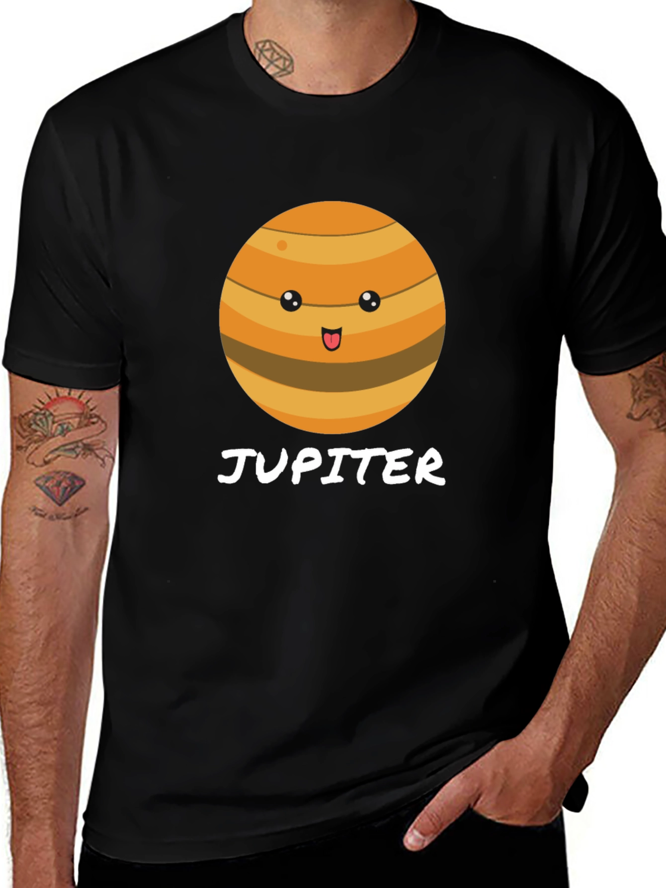 Cute Jupiter Planet Graphic Black T-Shirt