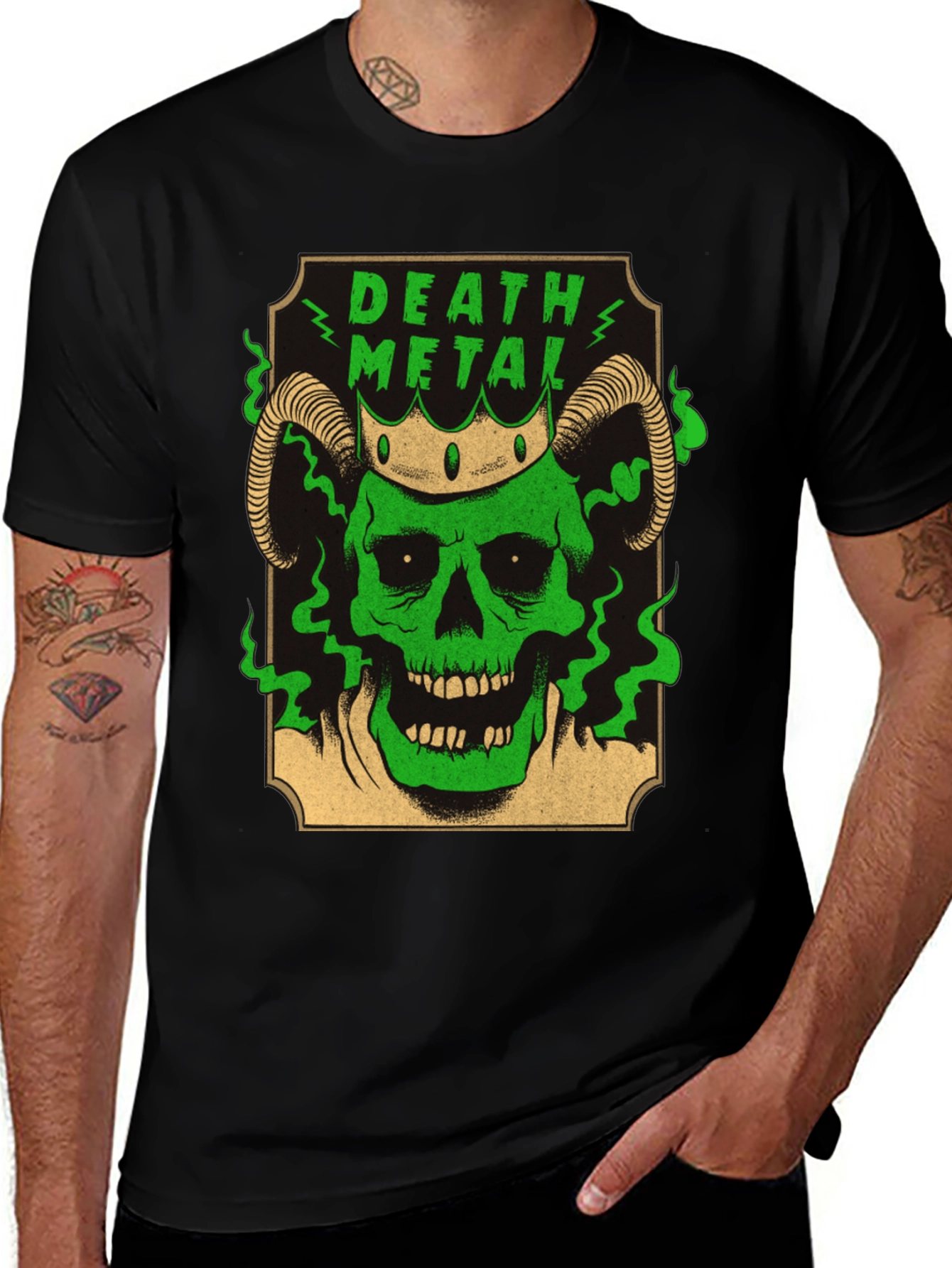 Variant 6 of Death Metal Skull T-Shirt - Green Graphic Tee