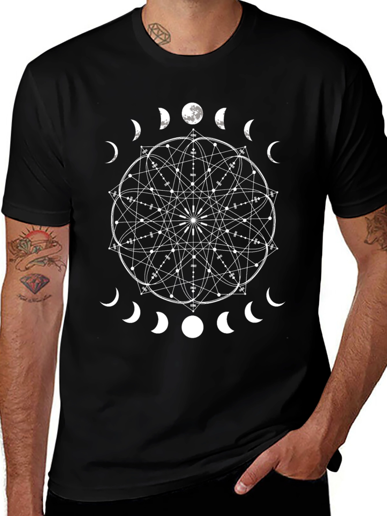 Variant 16 of Moon Phases Mandala T-Shirt - Black