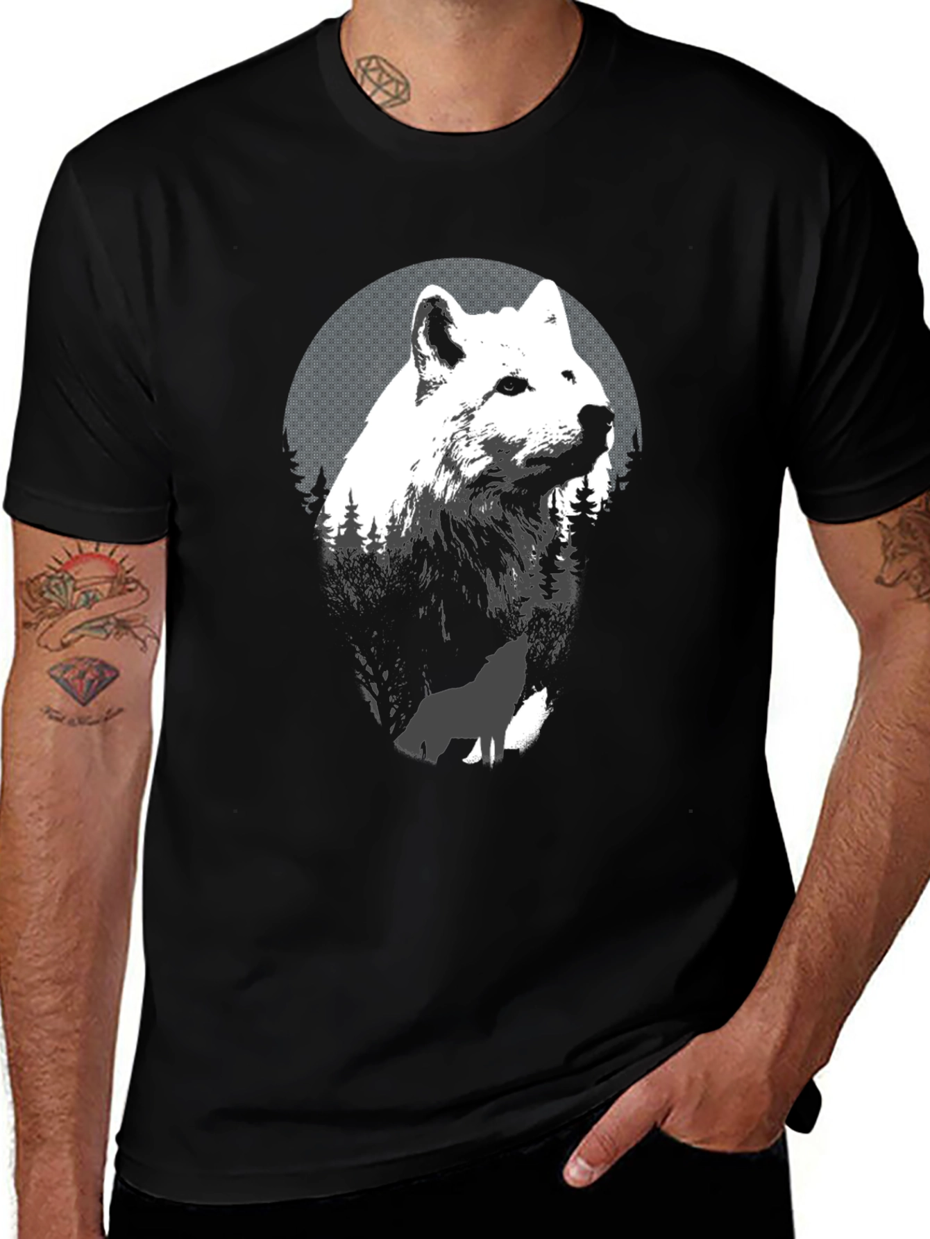 Variant 30 of Men's Black T-Shirt Wolf Graphic Tee