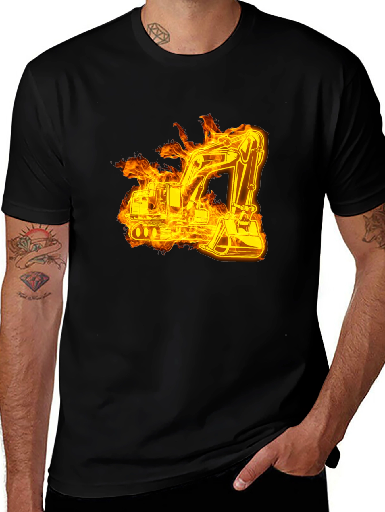 Variant 28 of Fiery Excavator Black T-Shirt - Construction Tee