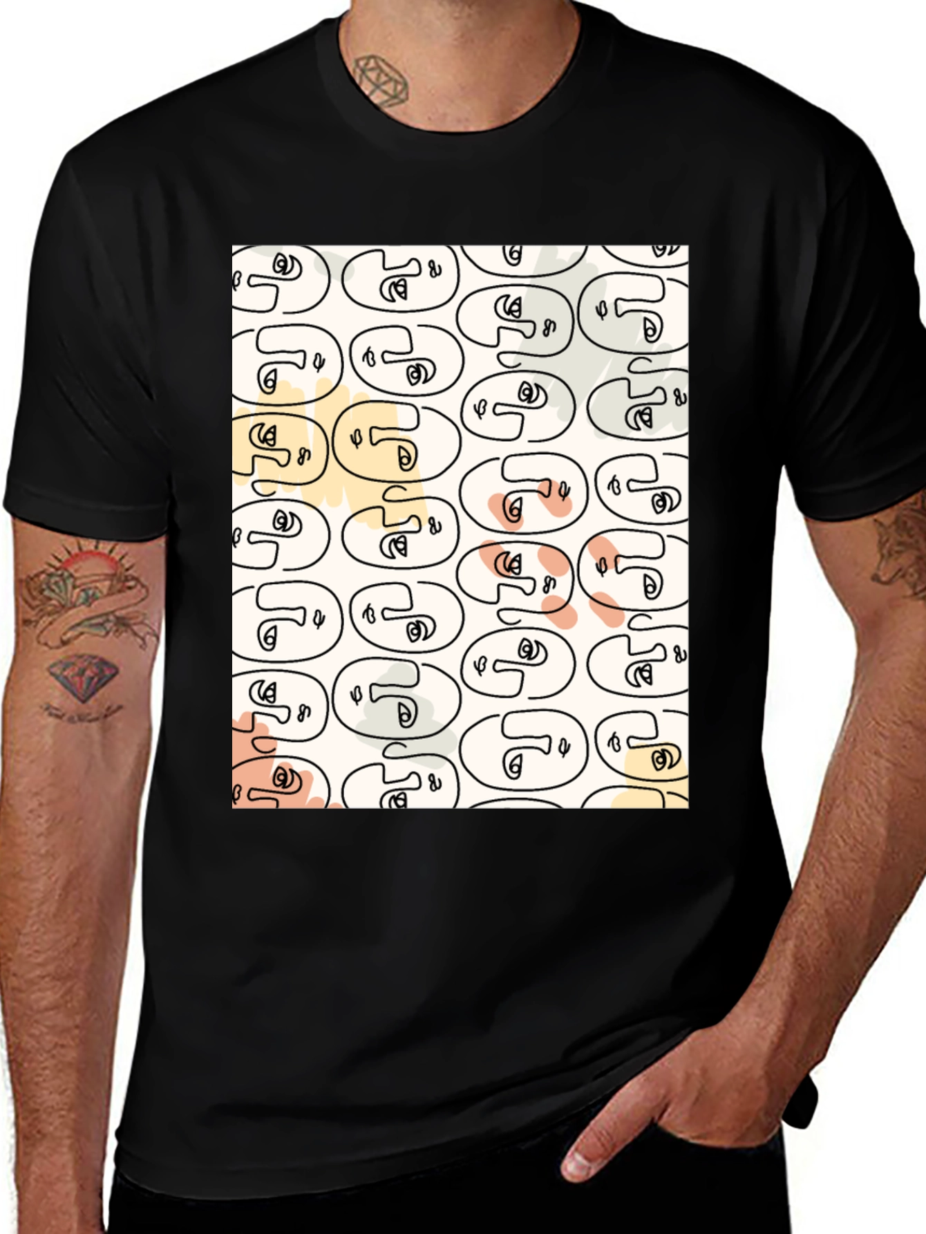 Variant 12 of Abstract Face Pattern Graphic T-Shirt