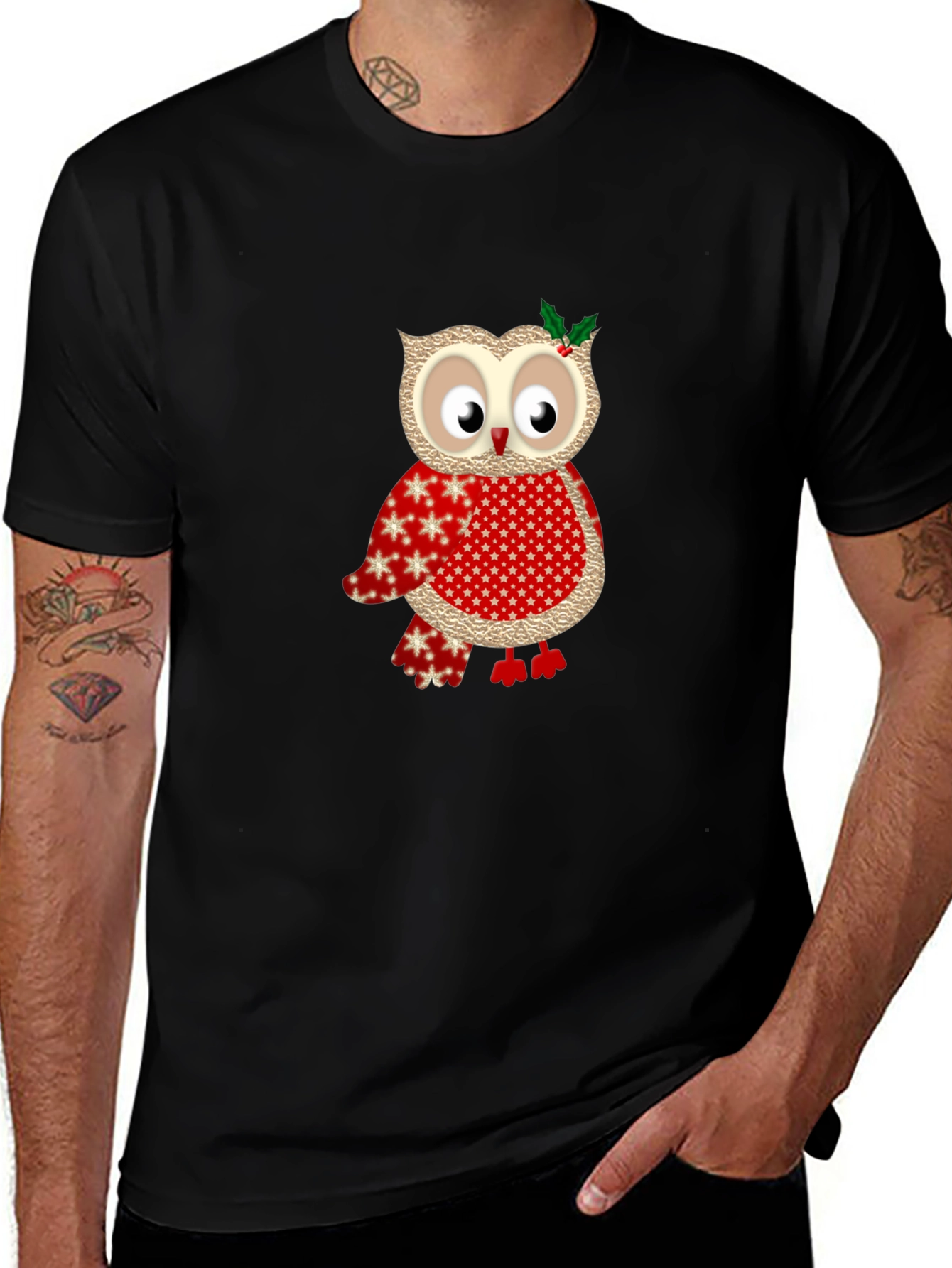 Variant 14 of Festive Owl Graphic Tee - Holiday Edition