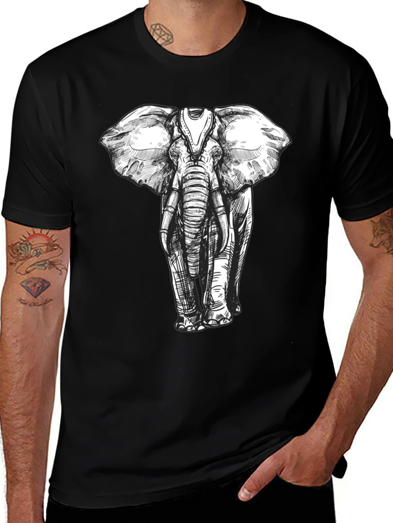 Variant 22 of Elephant Sketch Graphic Black T-Shirt