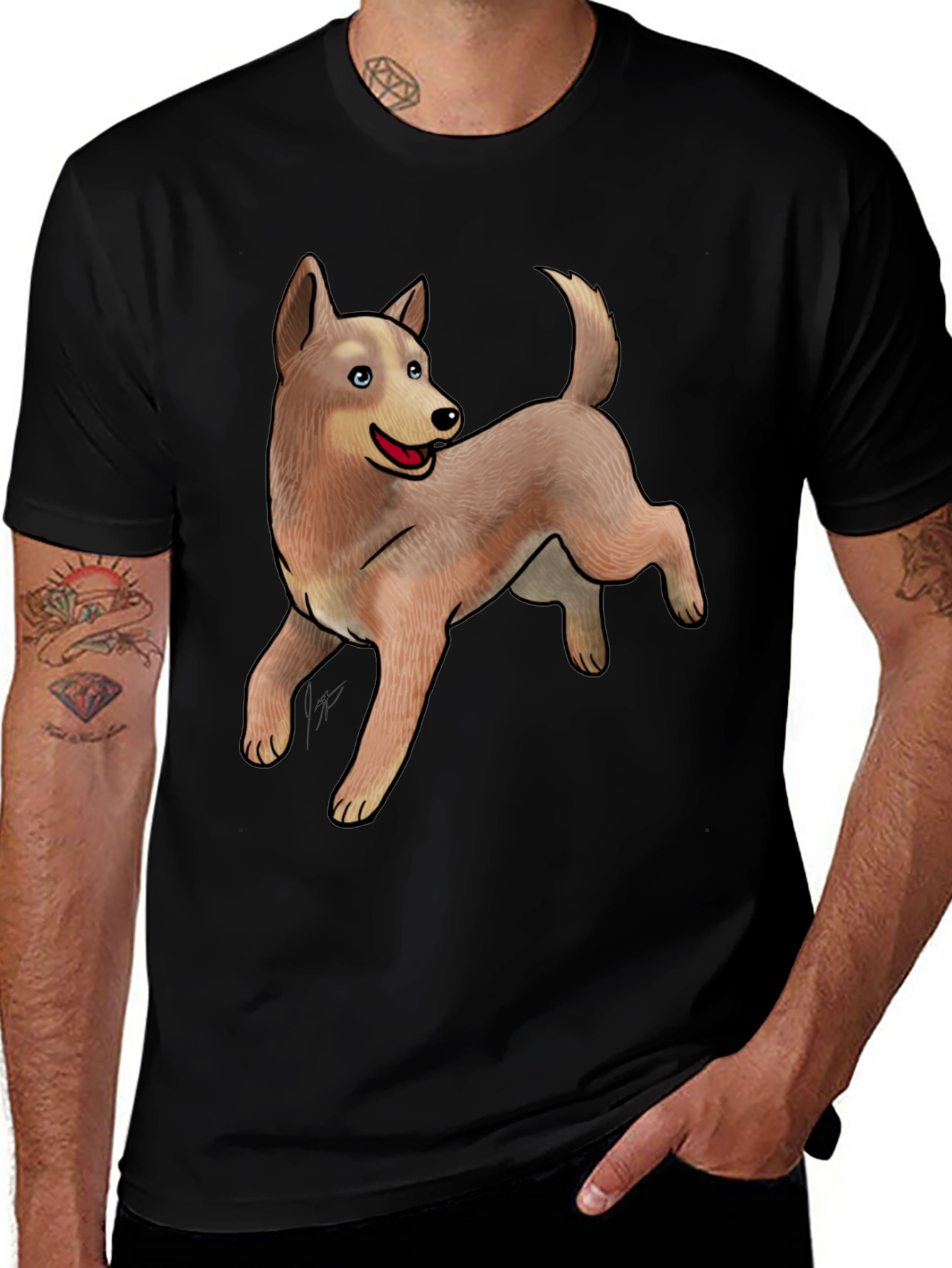 Variant 28 of Black Tee with Cute Dog Design