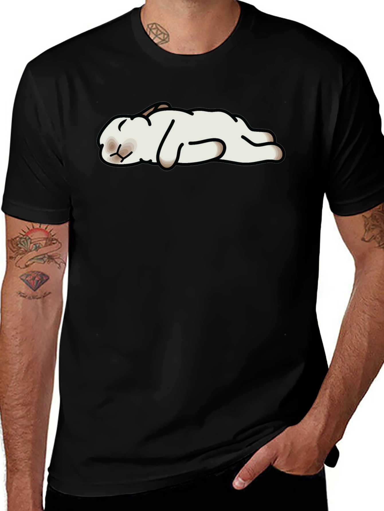 Variant 5 of Lazy Bunny Graphic Tee - Black Cotton T-Shirt